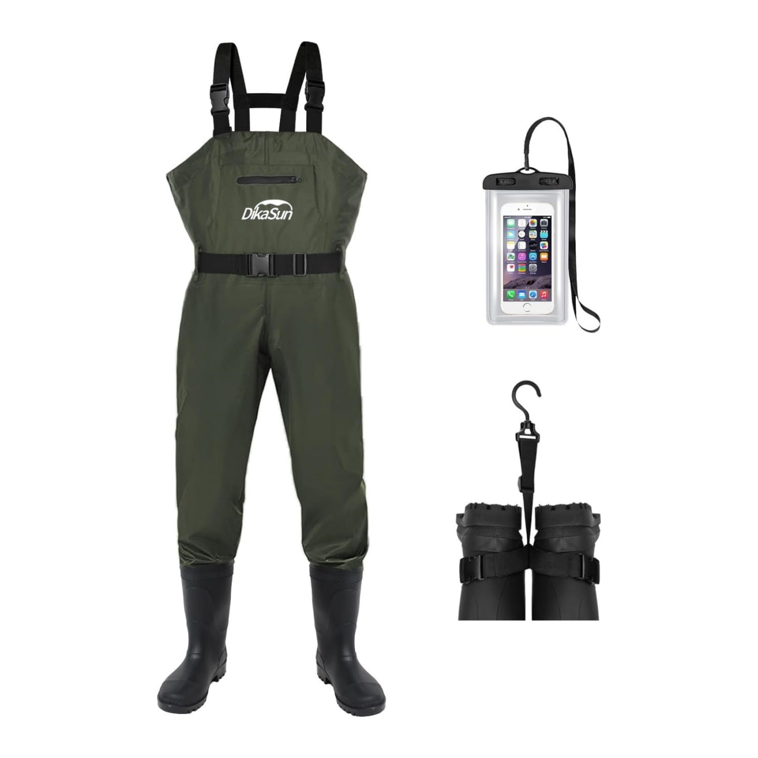 DikaSun Chest Waders with Boots — Lightweight Bootfoot Waders for Men & Women, Duck Hunting & Fly Fishing (US Sizes, Dark Green)