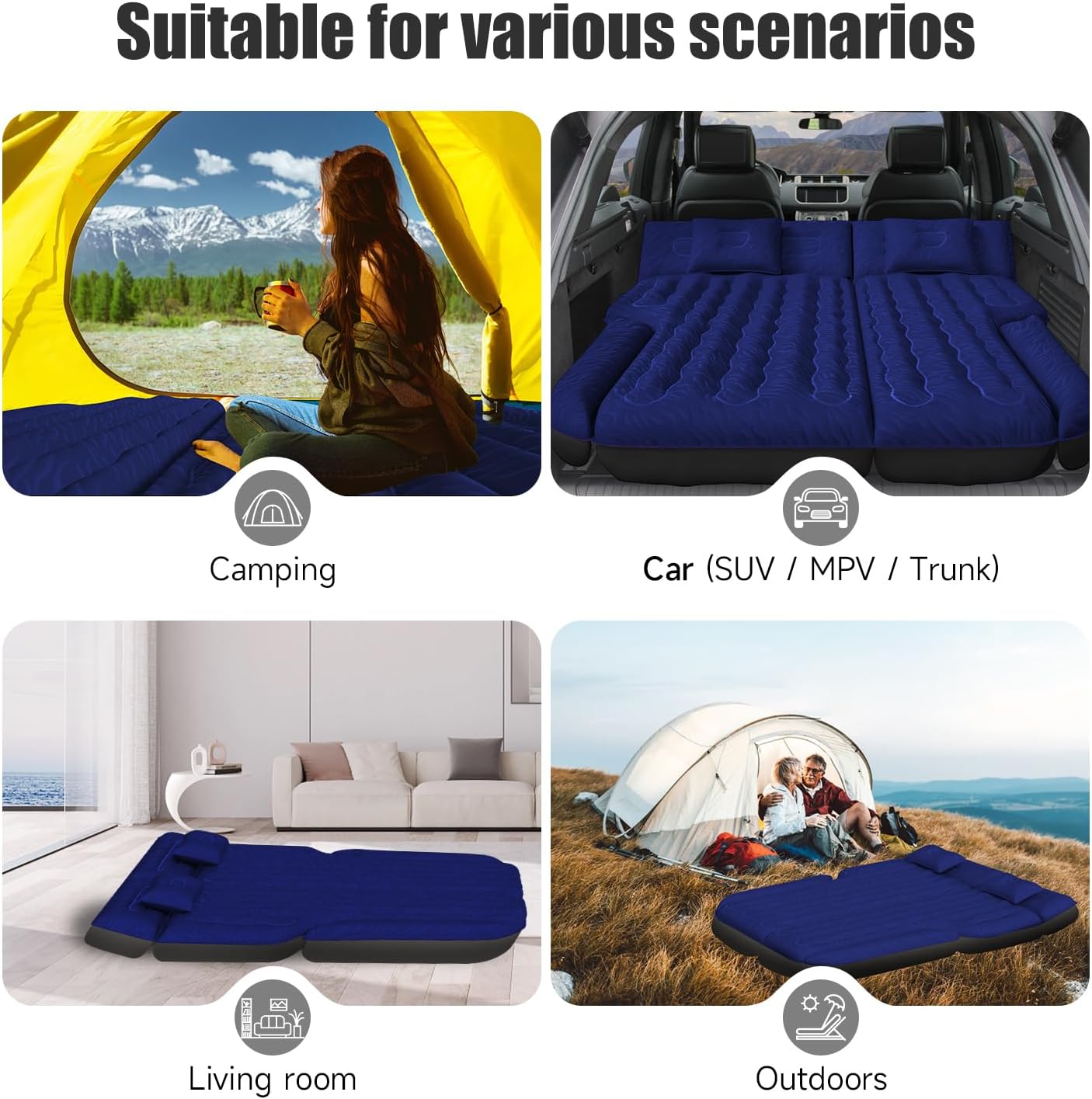 DikaSun SUV Air Mattress Upgraded Flocking and Extra Thick Oxford Surface Sleeping Bed for with Electric Pump,3M Charging Cable, Navy