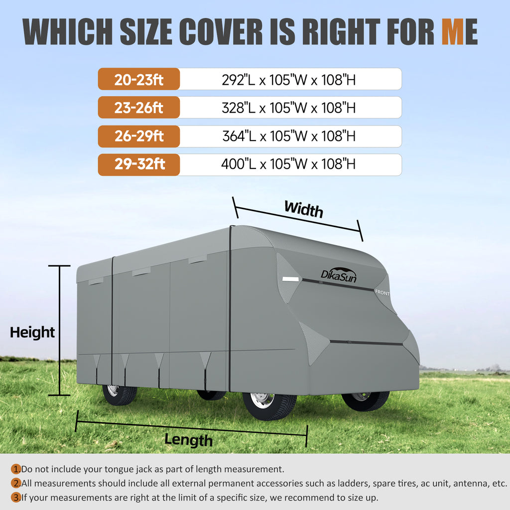 DikaSun 7 Layers Top Class C RV Cover Upgraded Tear Resistant Breathable Waterproof Ripstop Anti-UV Class C Camper RV Cover