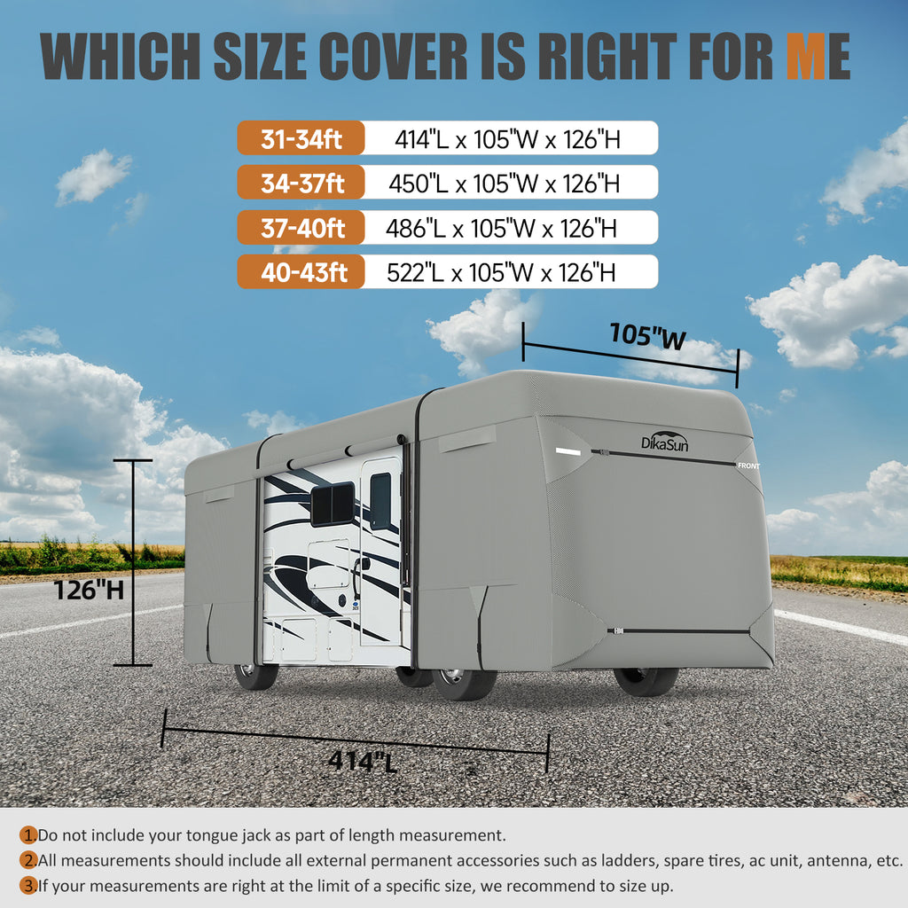 DikaSun 7 Layers Class A RV Cover Heavy Duty Anti-UV Waterproof Windproof Breathable Class A Motorhome