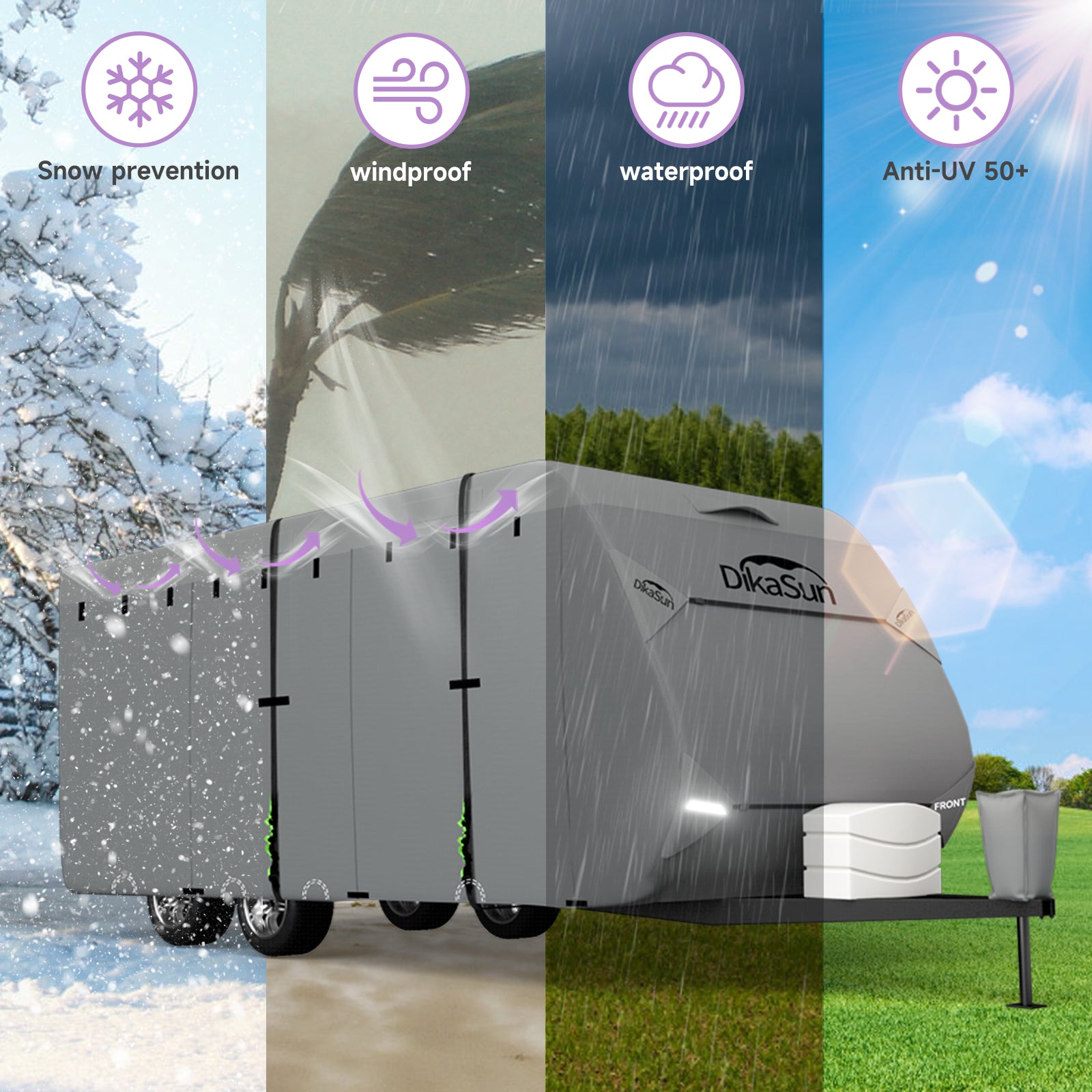 DikaSun 7 Layers Top Travel Trailer RV Cover Windproof Waterproof UV Protection