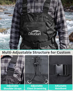 Fishing Waders for Men & Women, Waterproof Bootfoot Chest Waders 600D 2-Ply Nylon/PVC, Lightweight Waders for Garden & Farm, Anti-Slip Built-in Boots, Adjustable Suspenders, Boot Hanger