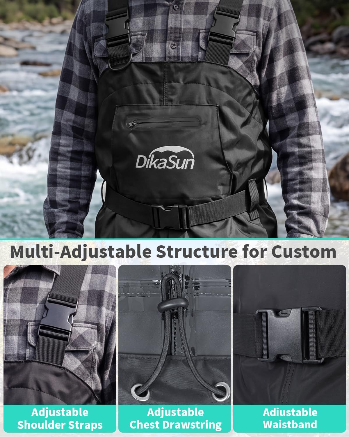 Fishing Waders for Men & Women, Waterproof Bootfoot Chest Waders 600D 2-Ply Nylon/PVC, Lightweight Waders for Garden & Farm, Anti-Slip Built-in Boots, Adjustable Suspenders, Boot Hanger