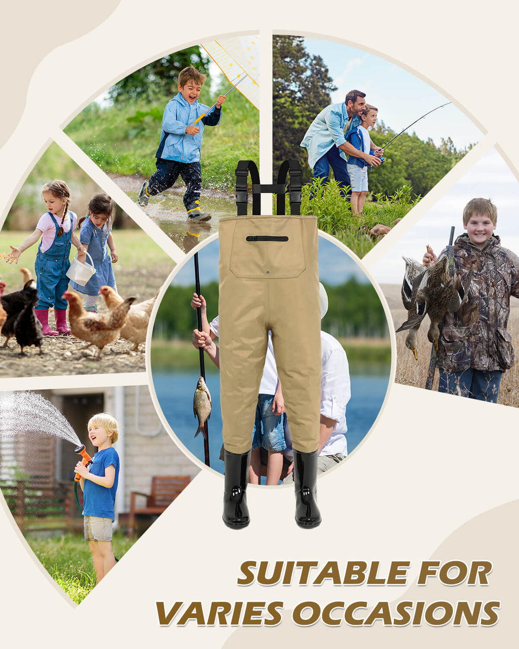 Brown Children Youth Kids Fishing Hunting Chest Wader with Boots