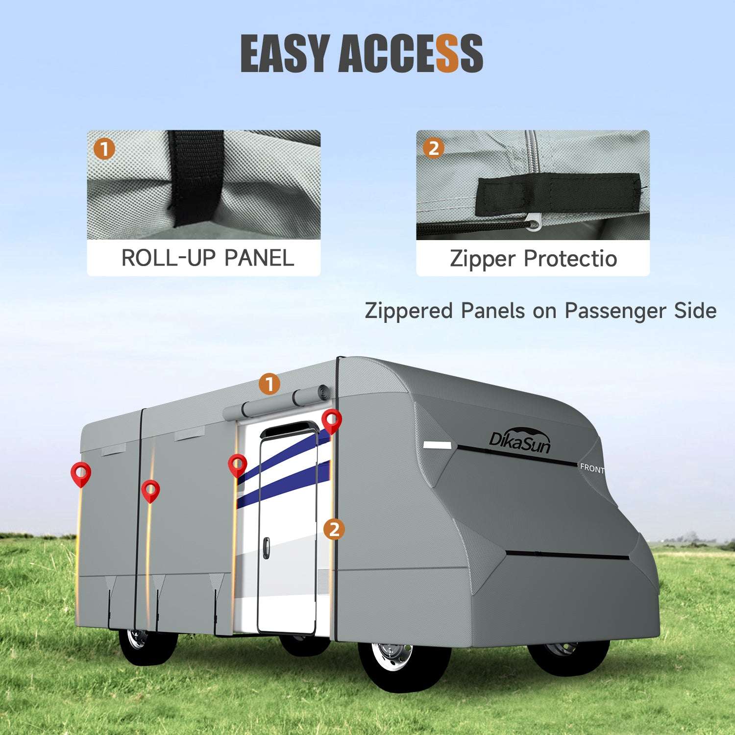 DikaSun 7 Layers Top Class C RV Cover Upgraded Tear Resistant Breathable Waterproof Ripstop Anti-UV Class C Camper RV Cover