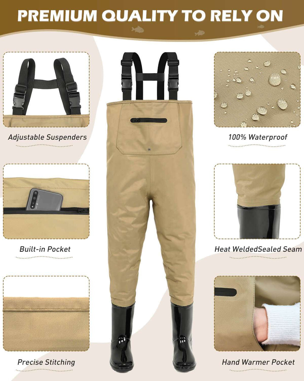Brown Children Youth Kids Fishing Hunting Chest Wader with Boots