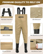 Brown Children Youth Kids Fishing Hunting Chest Wader with Boots