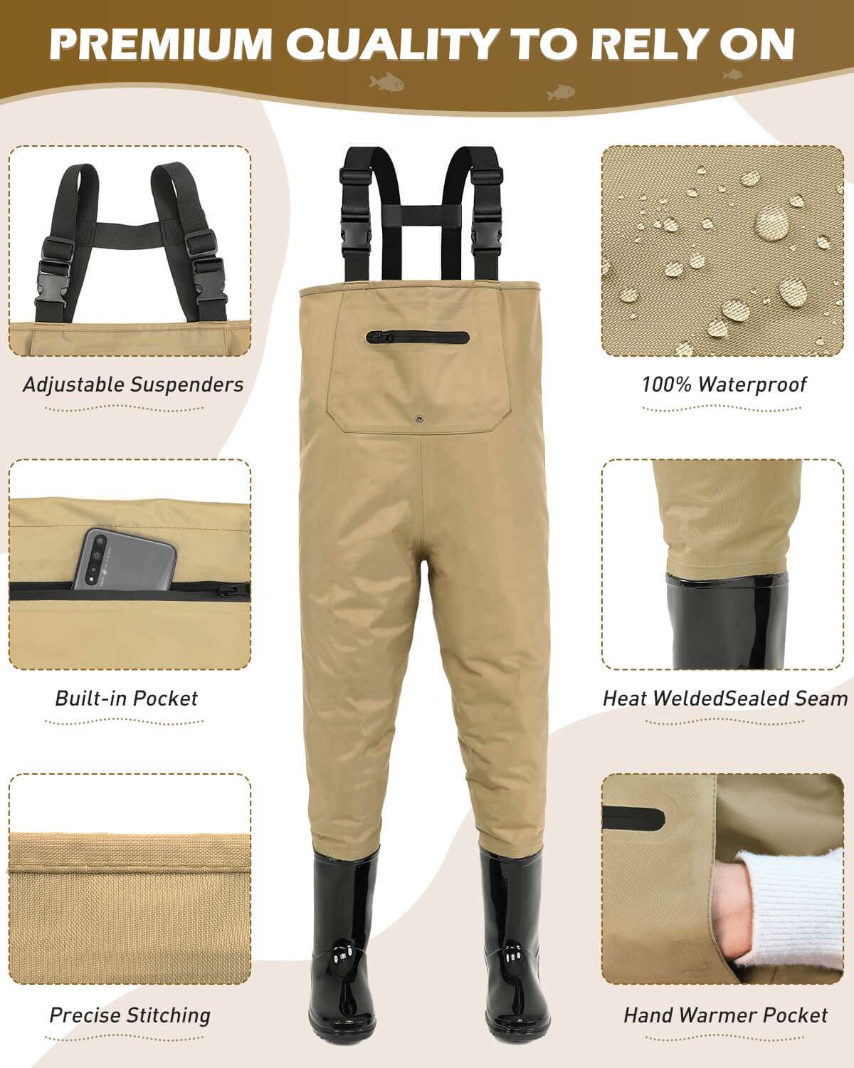 Brown Children Youth Kids Fishing Hunting Chest Wader with Boots