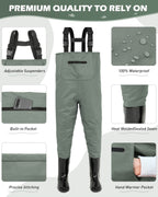 Green Children Youth Kids Fishing Hunting Chest Wader with Boots