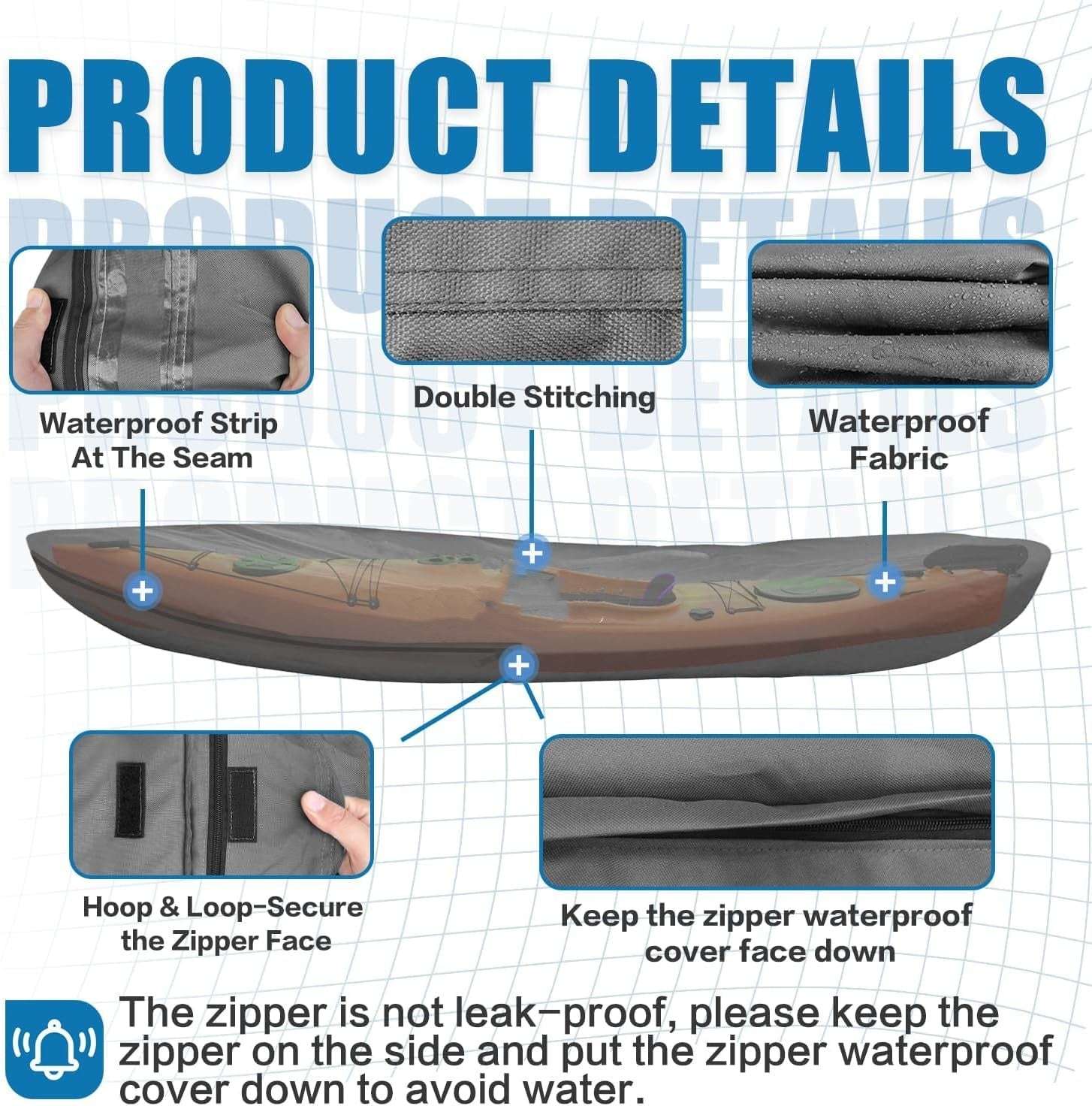 Umbrauto 600D Kayak Cover: Upgraded Zipper Closure Waterproof Canoe Outdoor Storage Bag, Heavy Duty UV Protection Dust Paddle Board Cover for Fishing Boat