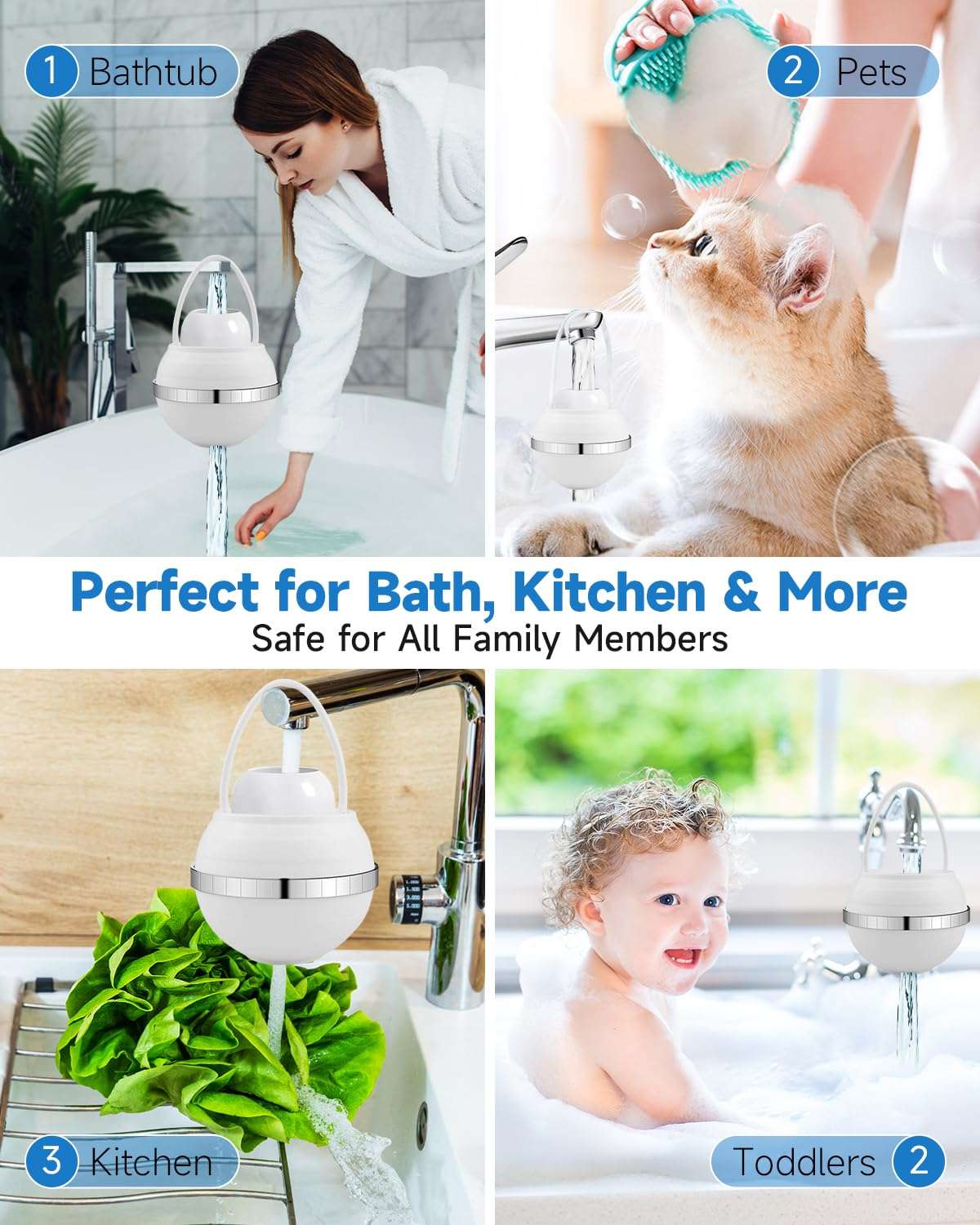 Premium Tub Faucet Bath Water Filter with Overflow – 2,500-Gallon Chlorine & Fluoride Removal Hard-Water Softener for Healthier Skin, Hair & Nails