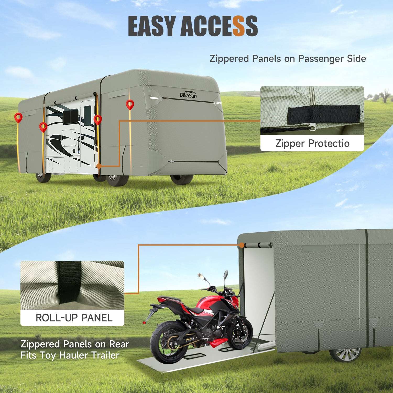 DikaSun 7 Layers Class A RV Cover Heavy Duty Anti-UV Waterproof Windproof Breathable Class A Motorhome