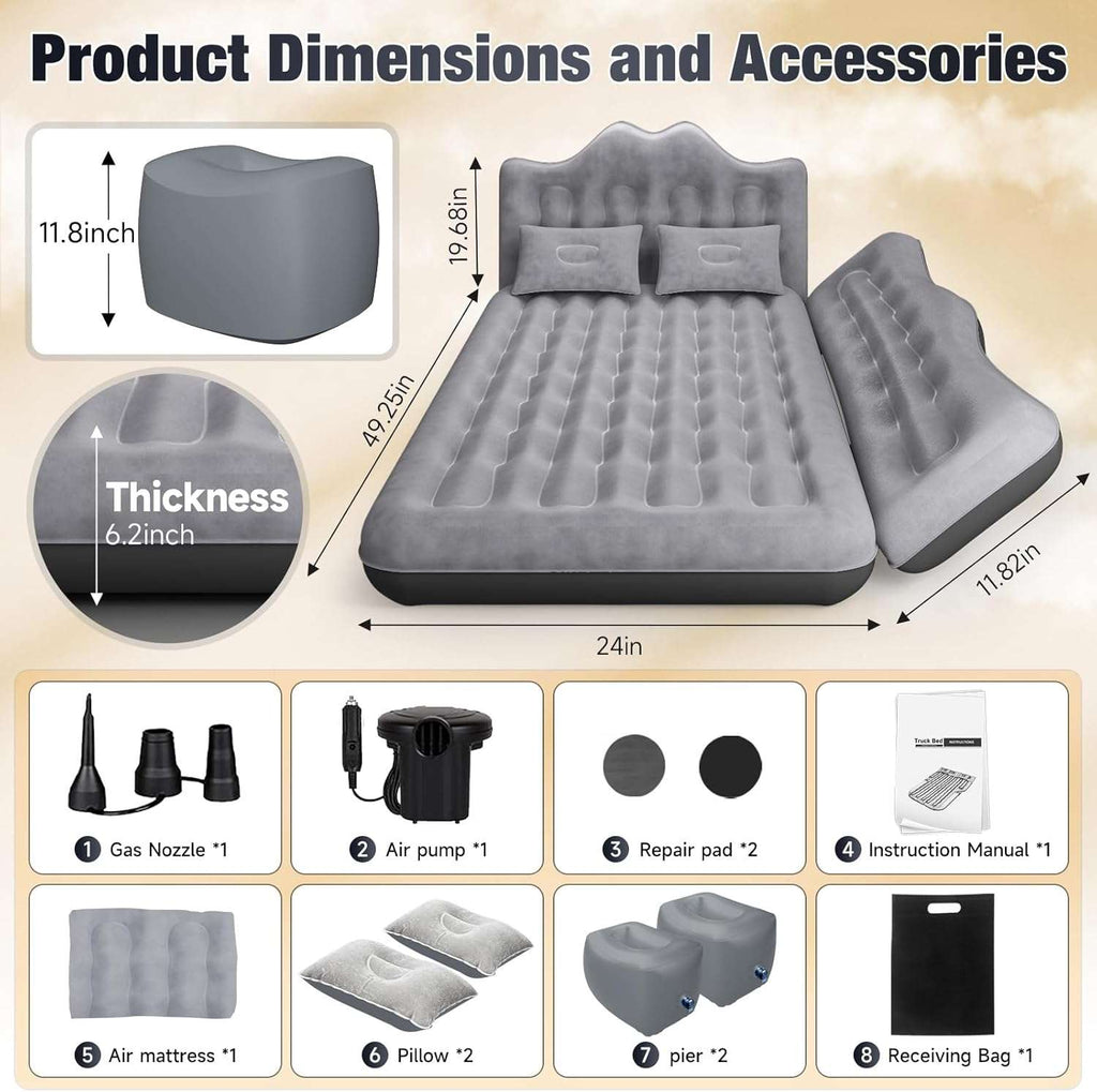 Thicken Backseat SUV/Car/Truck Air Mattress Air Bed Inflatable SUV Truck Mattress -24'' Width/Grey