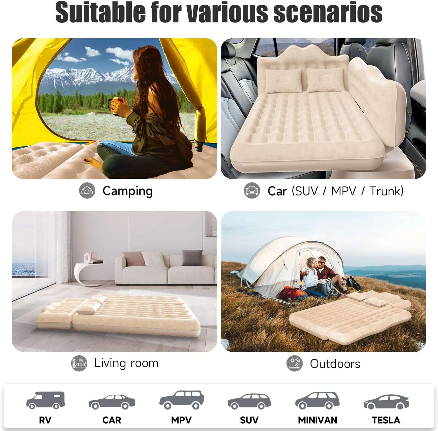 Thicken Backseat SUV/Car/Truck Air Mattress Air Bed Inflatable SUV Truck Mattress -30.31'' Width/Beige