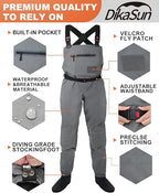 DikaSun Breathable Stocking Foot Waders for Fly Fishing (Lightweight Unisex Design for Men & Women)
