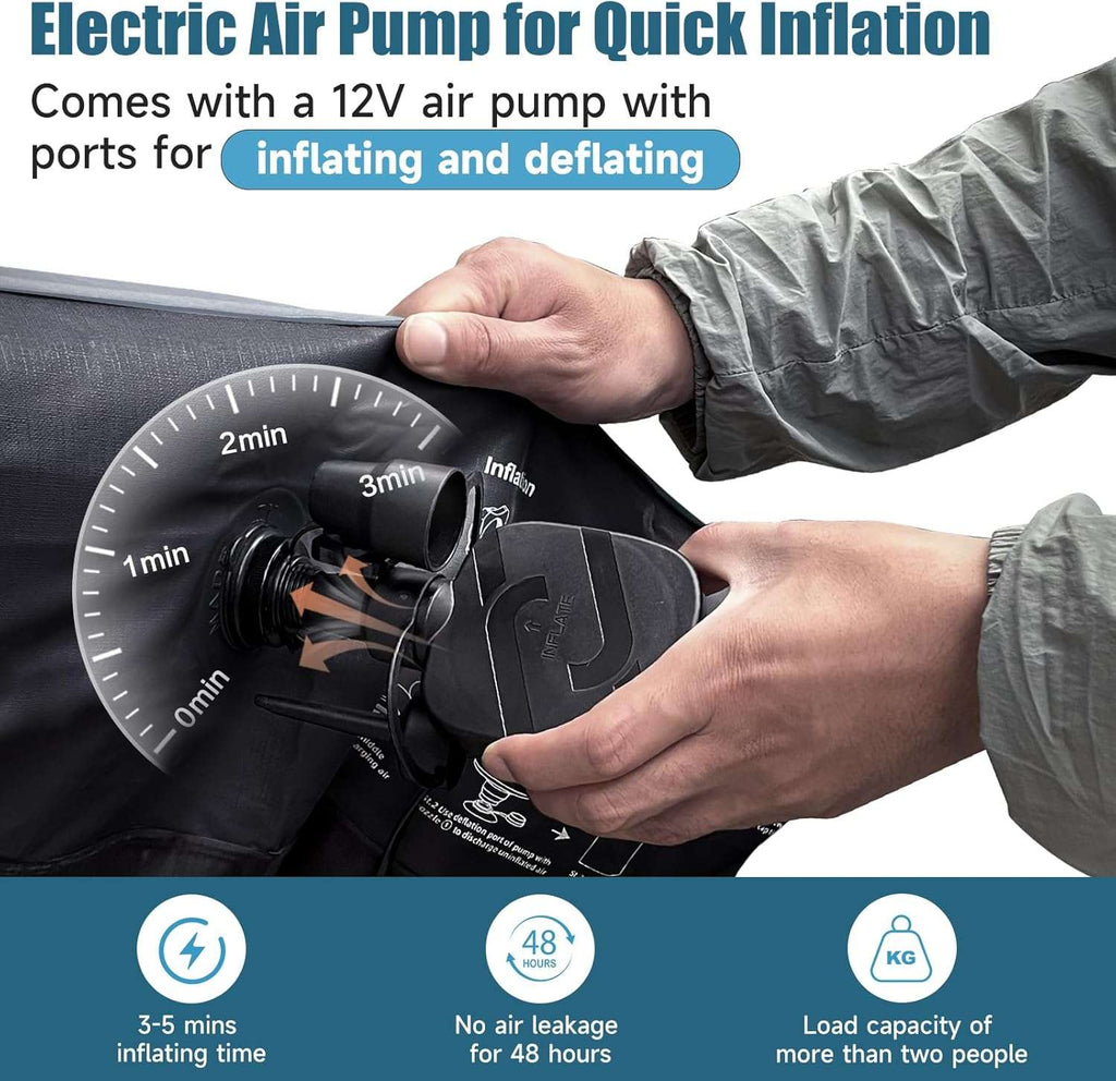 DikaSun 63in Extended SUV Mattress — Quick Inflate, Includes Pump & 2 Pillows,Grey