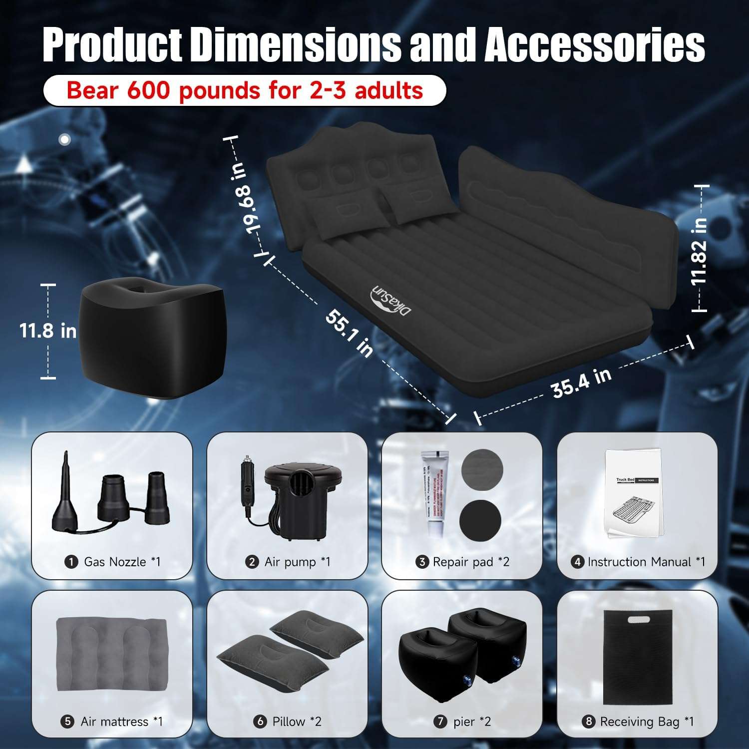 Thicken Backseat SUV/Car/Truck Air Mattress Air Bed Inflatable SUV Truck Mattress -35.4'' Width/Black