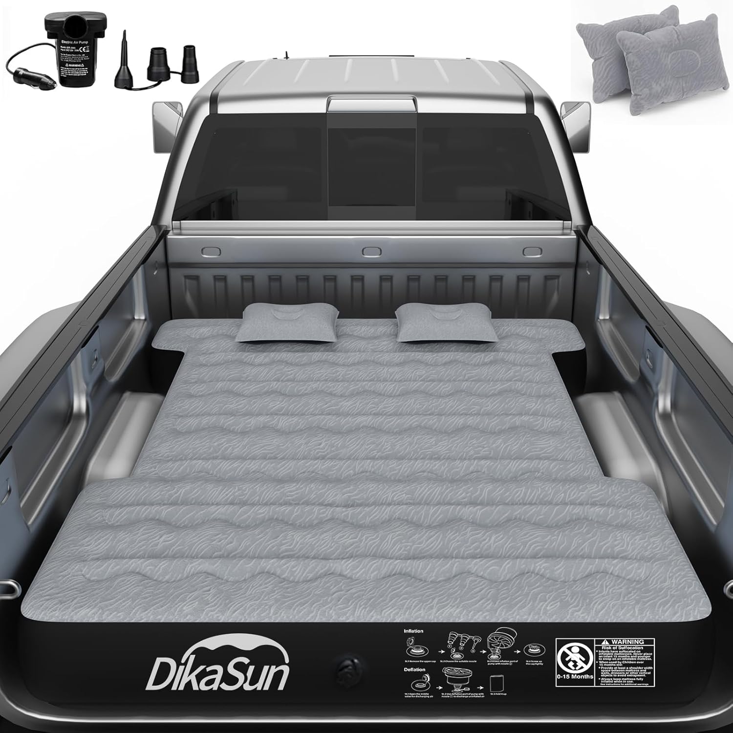 DikaSun 6-6.5ft Mid Size Truck Bed Air Mattress,Grey