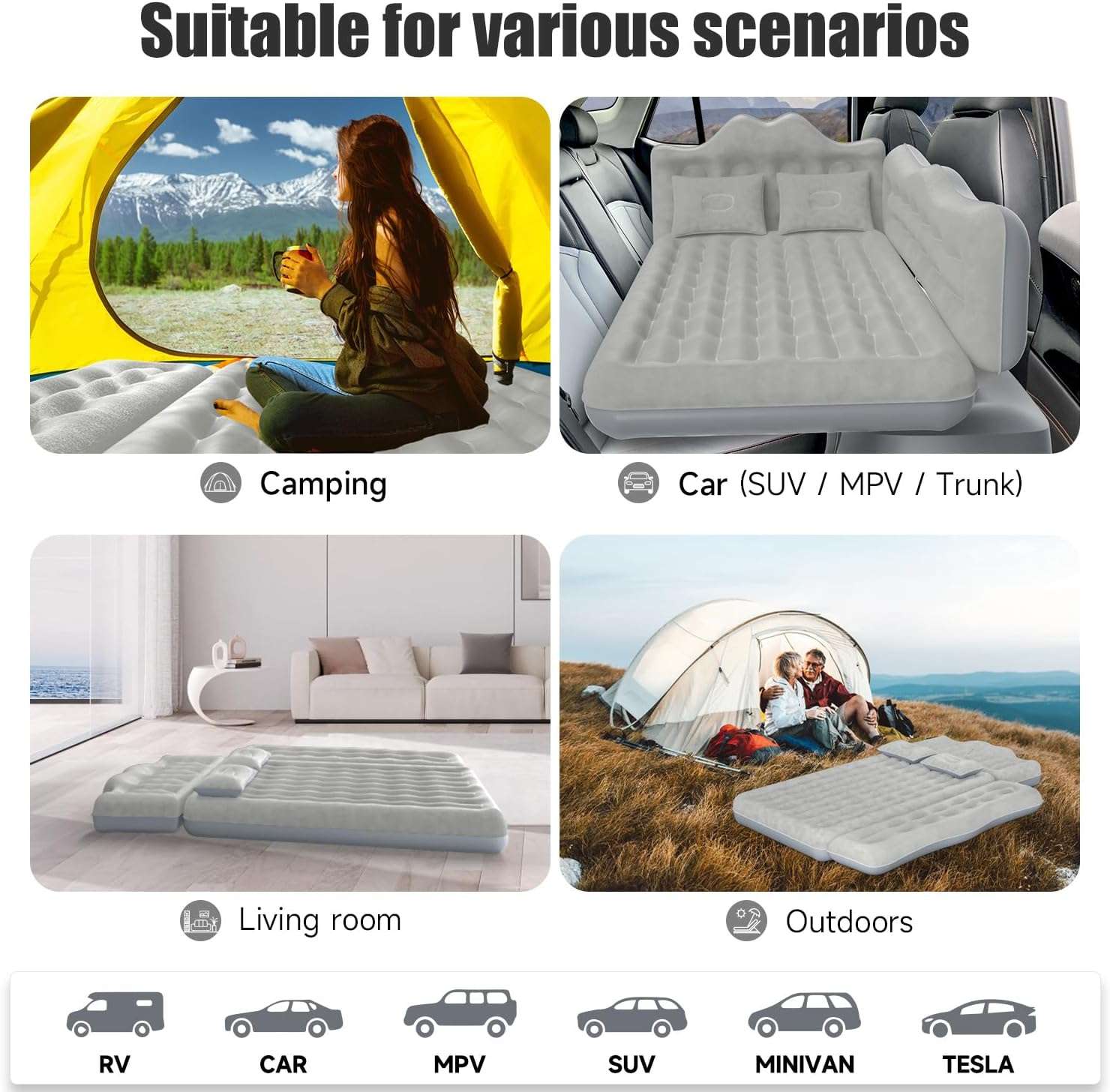 Thicken Backseat SUV/Car/Truck Air Mattress Air Bed Inflatable SUV Truck Mattress -30.31'' Width/Grey