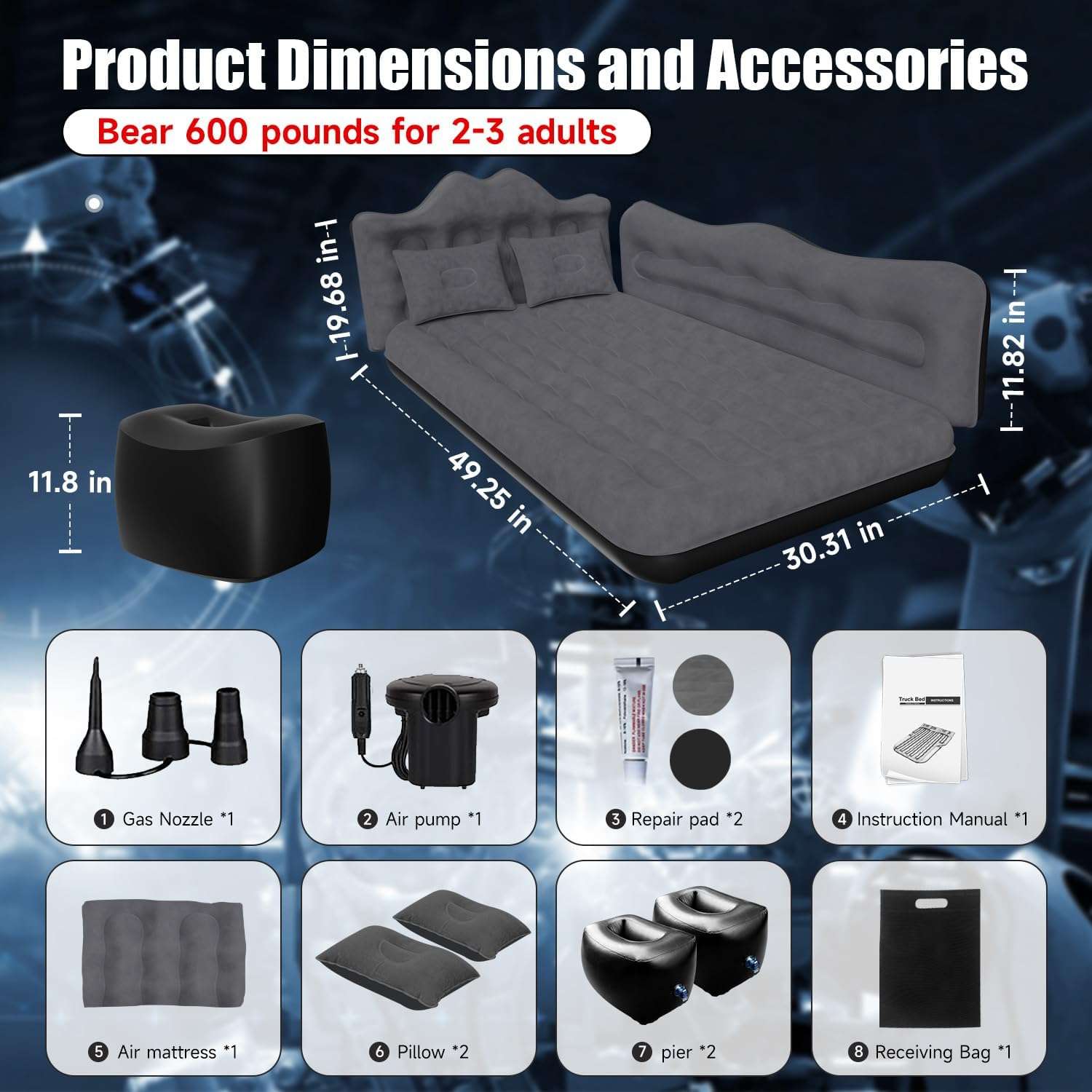 Thicken Backseat SUV/Car/Truck Air Mattress Air Bed Inflatable SUV Truck Mattress -30.31'' Width/Black