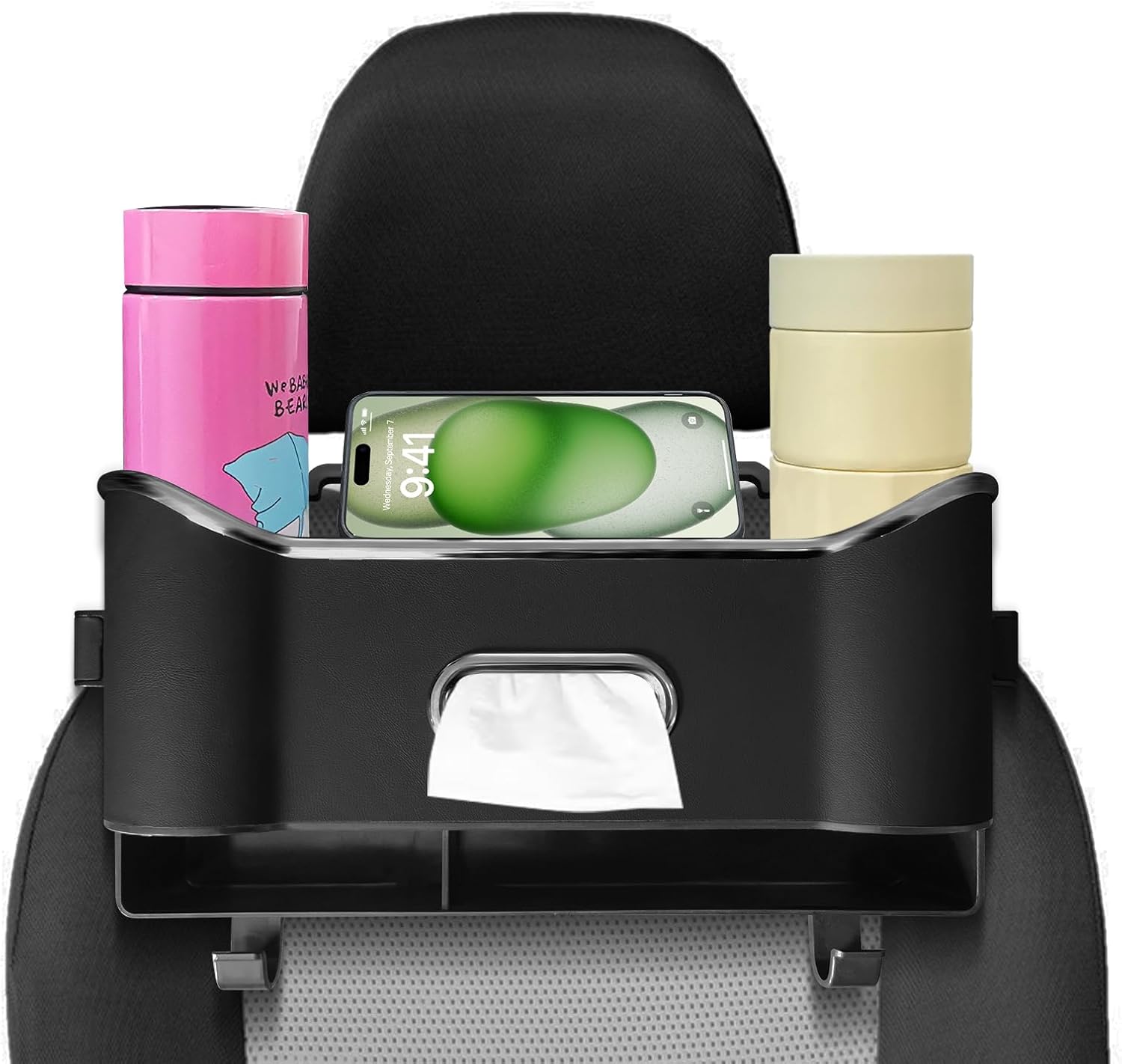 Car Seat Back Storage Box, Multifunctional Headrest Backseat Organizer with Tissue Box