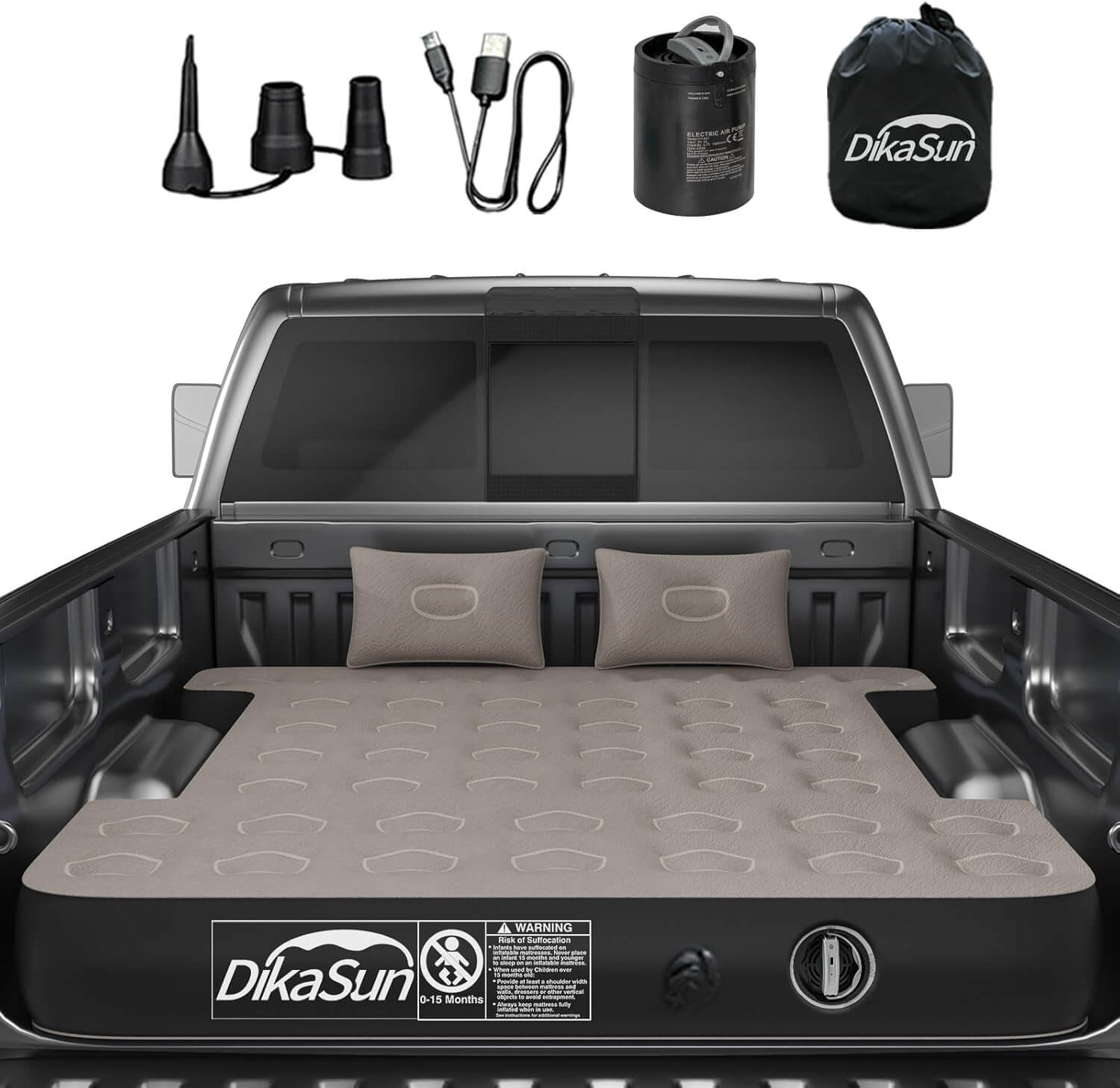 5.5-5.8ft Auto Inflate Truck Bed Air Mattress, Blow Up Full Size Short Pickup Truck Sleeping Pad for Truck Tents, Camping and Travel