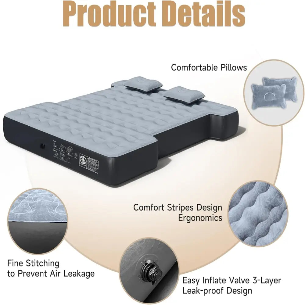 DikaSun Inflatable Air Mattress for 5.5-5.8 ft Pickup Truck Bed, for Outdoor Car Camping, Gray