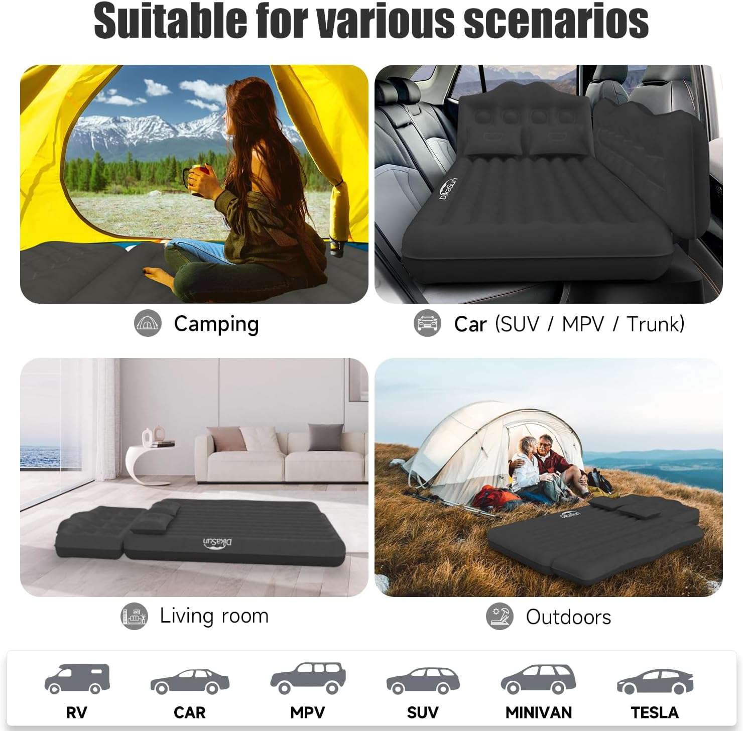 Thicken Backseat SUV/Car/Truck Air Mattress Air Bed Inflatable SUV Truck Mattress -35.4'' Width/Black