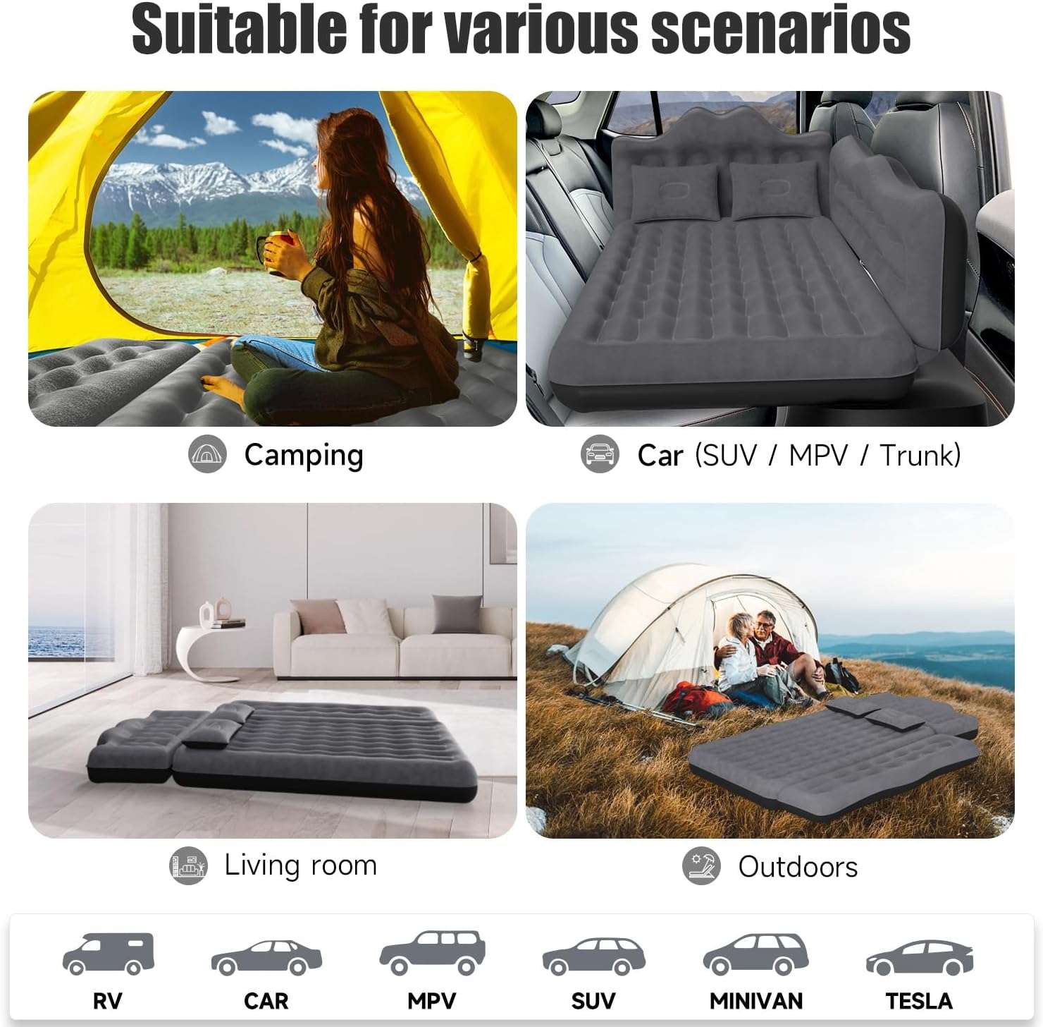 Thicken Backseat SUV/Car/Truck Air Mattress Air Bed Inflatable SUV Truck Mattress -30.31'' Width/Black