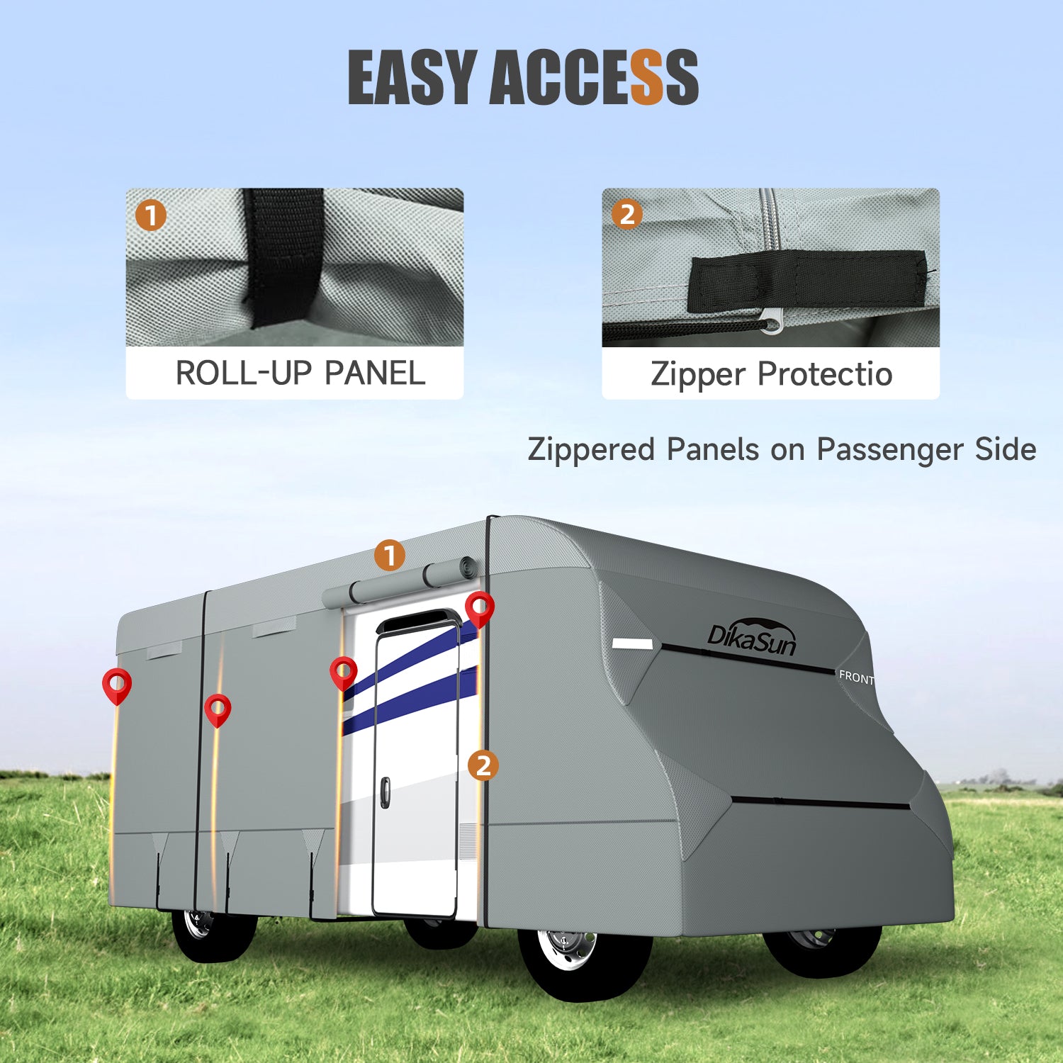 DikaSun 7 Layers Top Class C RV Cover Upgraded Tear Resistant Breathable Waterproof Ripstop Anti-UV Class C Camper RV Cover