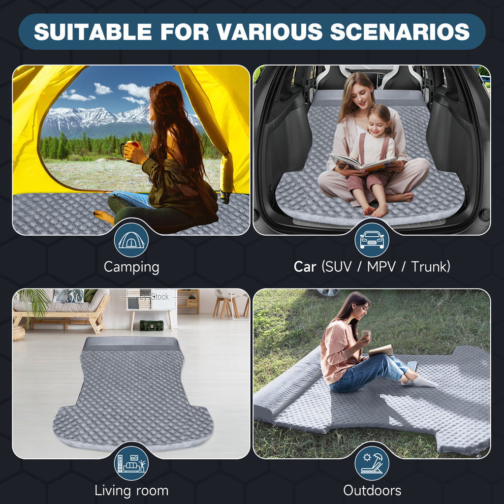 Tesla Model Y Mattress: Self-Inflating Memory Foam Bed Air Mattress for Model Y, Thickened Travel Camping SUV Sleeping Pad with Storage Bag,Grey