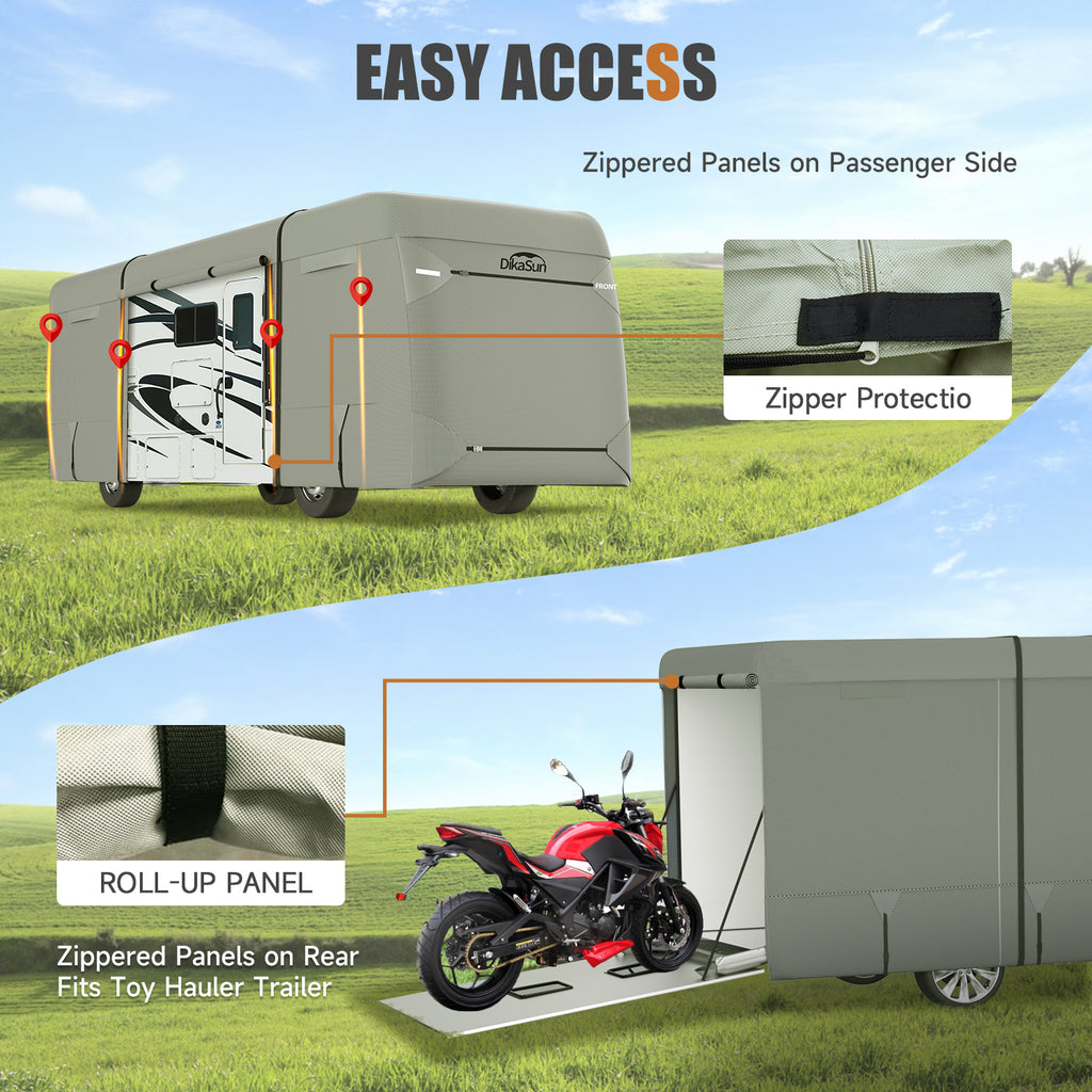 DikaSun 7 Layers Class A RV Cover Heavy Duty Anti-UV Waterproof Windproof Breathable Class A Motorhome