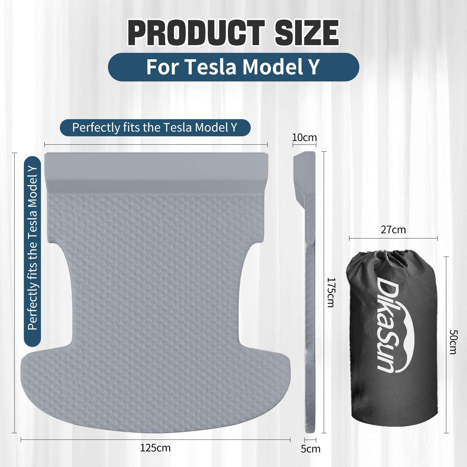 Tesla Model Y Mattress: Self-Inflating Memory Foam Bed Air Mattress for Model Y, Thickened Travel Camping SUV Sleeping Pad with Storage Bag,Grey