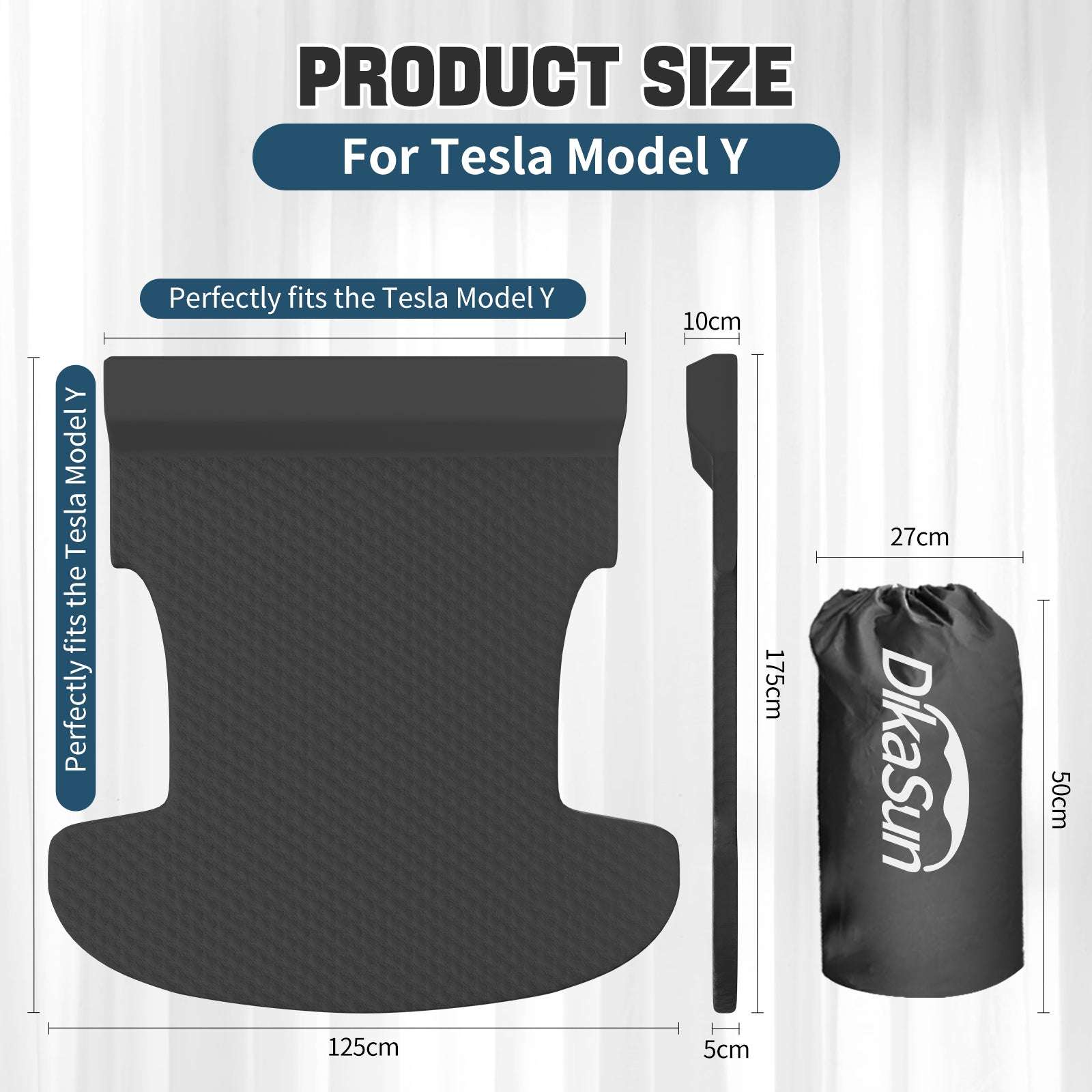 Tesla Model Y Mattress: Self-Inflating Memory Foam Bed Air Mattress for Model Y, Thickened Travel Camping SUV Sleeping Pad with Storage Bag,Black
