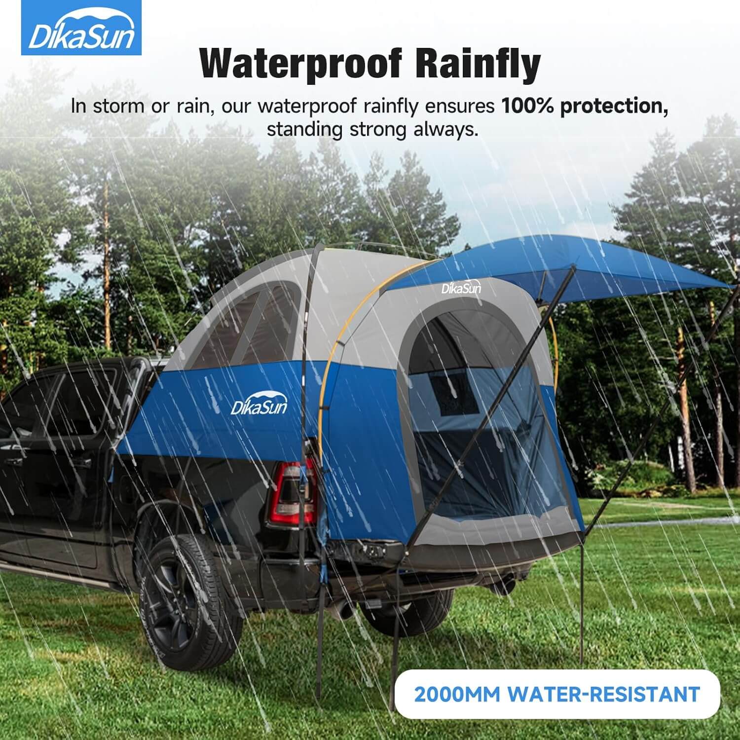 5.5-6.7ft Pickup Truck Bed Tent with Awining,Blue
