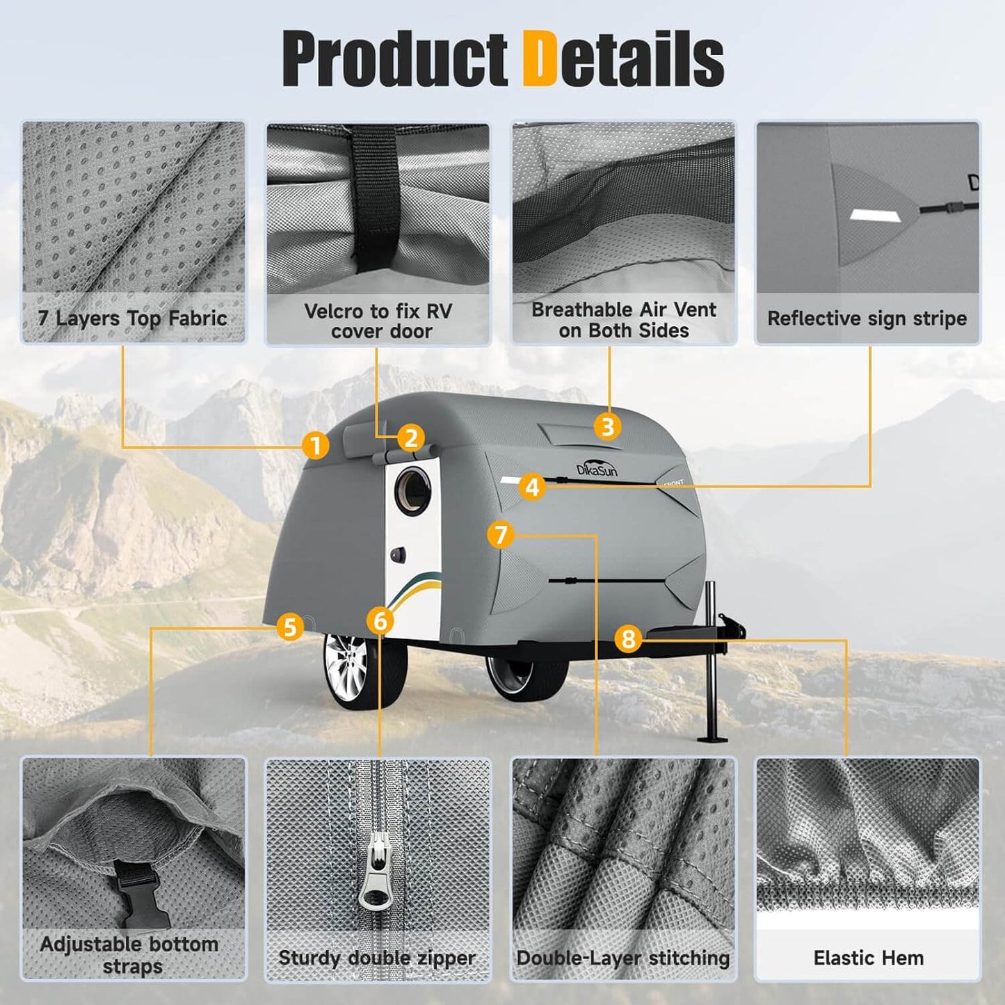 Teardrop Trailer Cover 7 Layers Waterproof Camper Cover