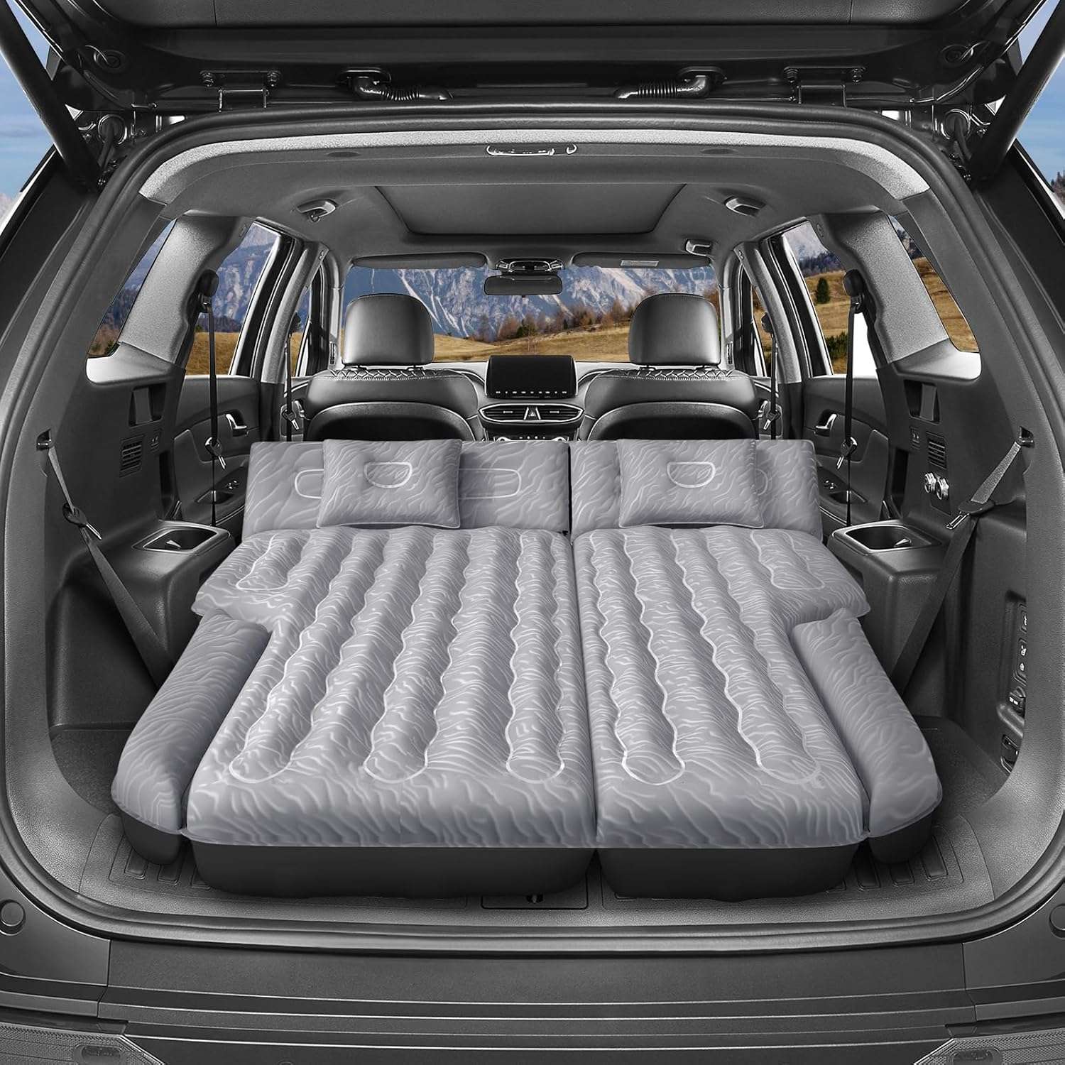 DikaSun 63in Extended SUV Mattress — Quick Inflate, Includes Pump & 2 Pillows,Grey