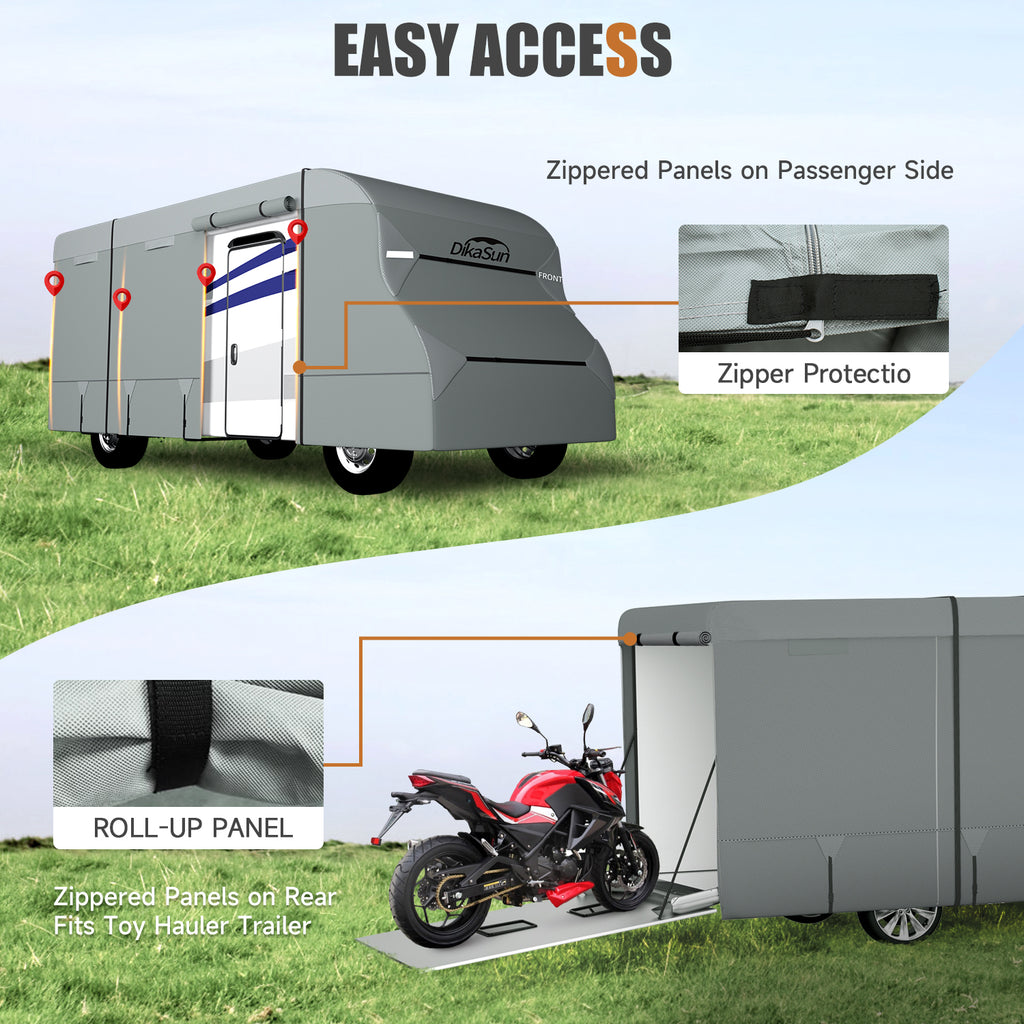 DikaSun 7 Layers Top Class C RV Cover Upgraded Tear Resistant Breathable Waterproof Ripstop Anti-UV Class C Camper RV Cover