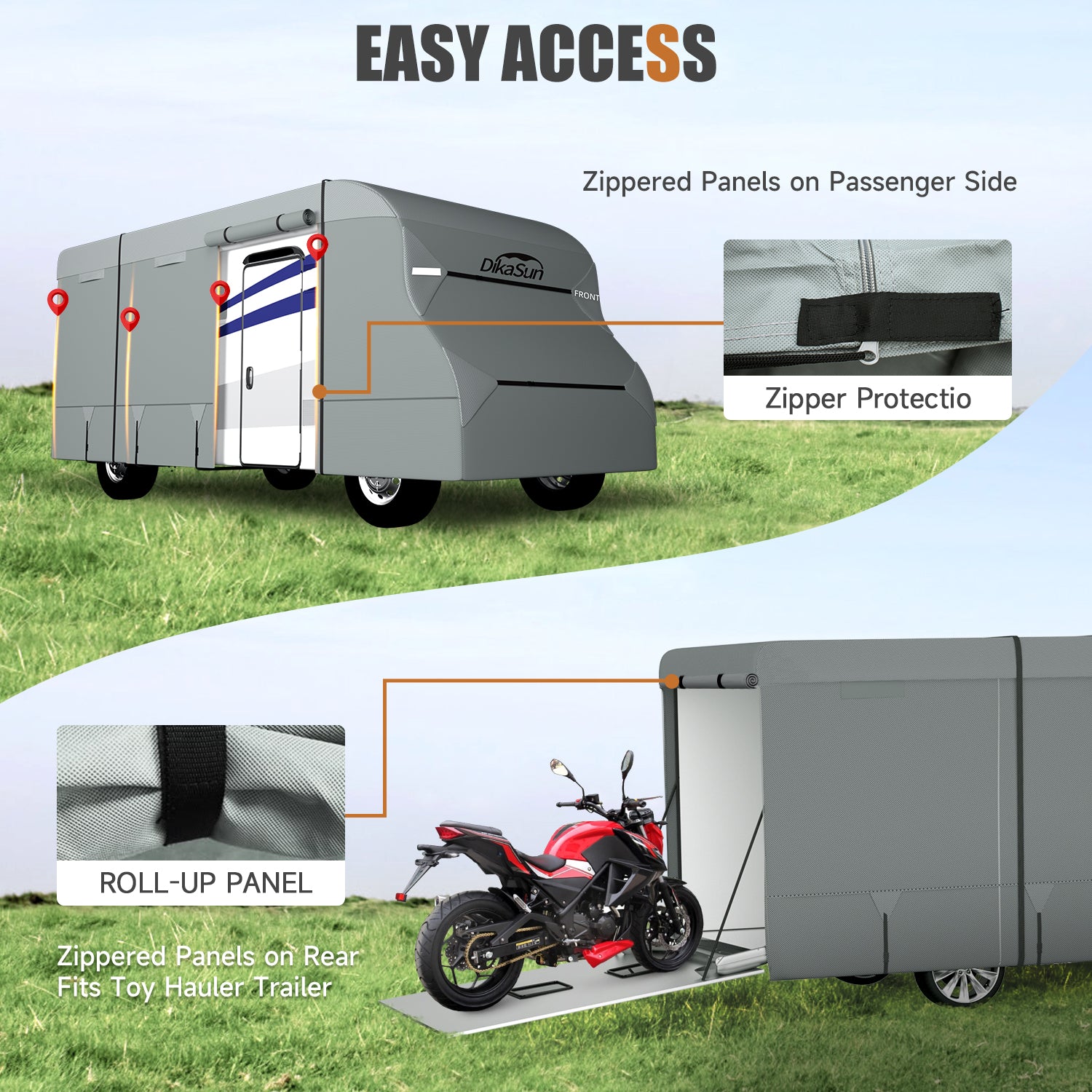 DikaSun 7 Layers Top Class C RV Cover Upgraded Tear Resistant Breathable Waterproof Ripstop Anti-UV Class C Camper RV Cover