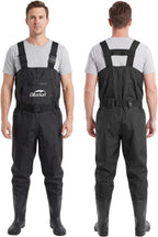 Fishing Waders for Men & Women, Waterproof Bootfoot Chest Waders 600D 2-Ply Nylon/PVC, Lightweight Waders for Garden & Farm, Anti-Slip Built-in Boots, Adjustable Suspenders, Boot Hanger