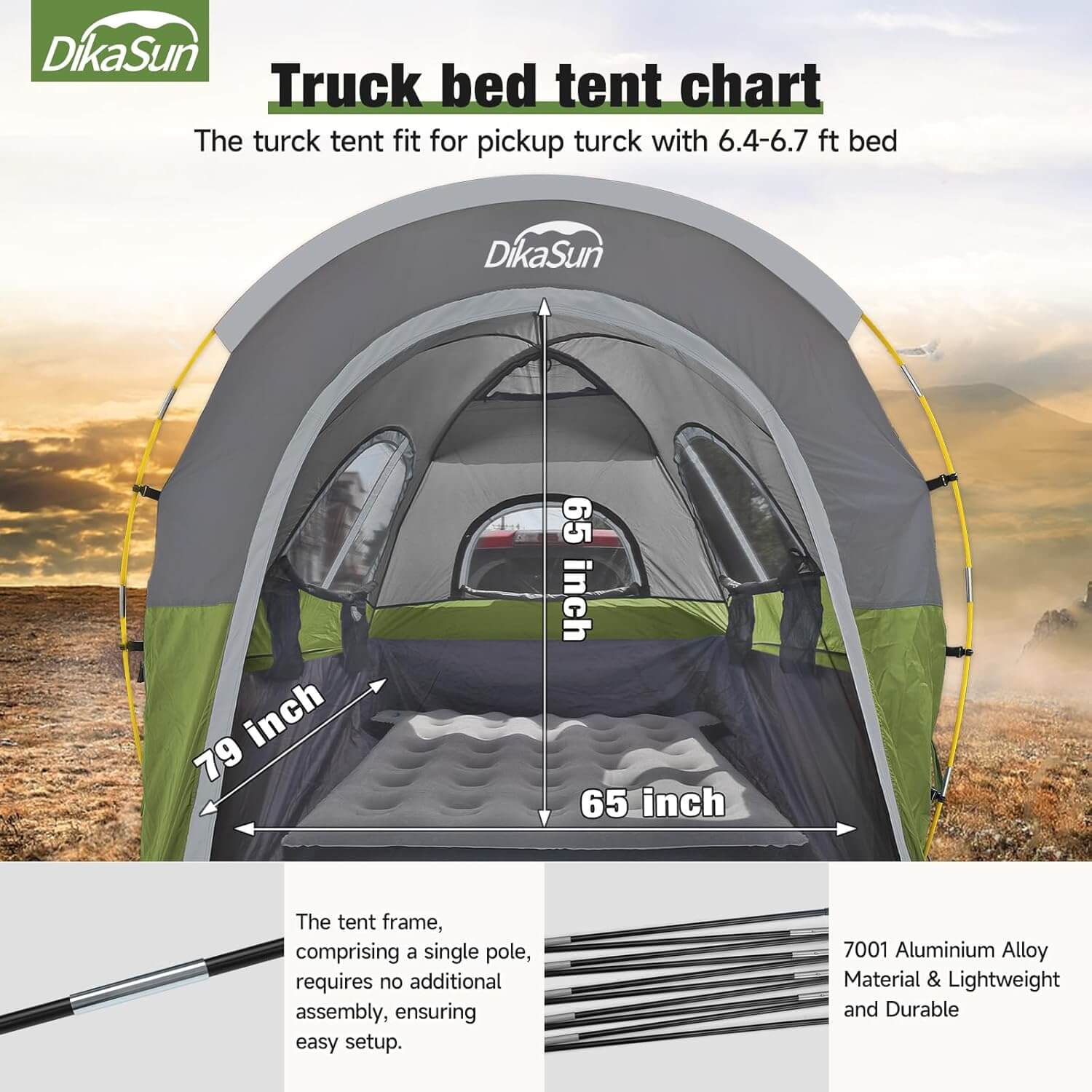 5.5-6.7ft Portable Pickup Truck Bed Tent Green