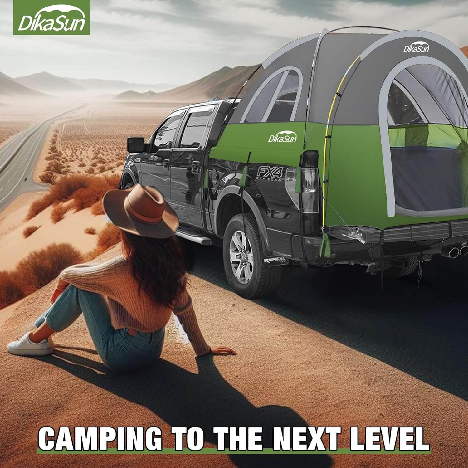 5.5-6.7ft Portable Pickup Truck Bed Tent Green