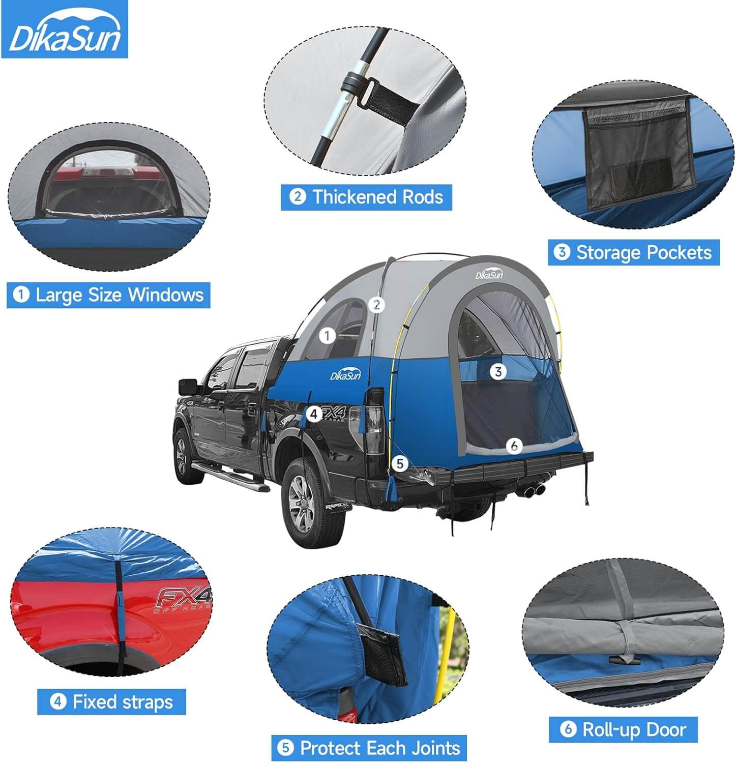 5.5-6.7ft Portable Pickup Truck Bed Tent Blue