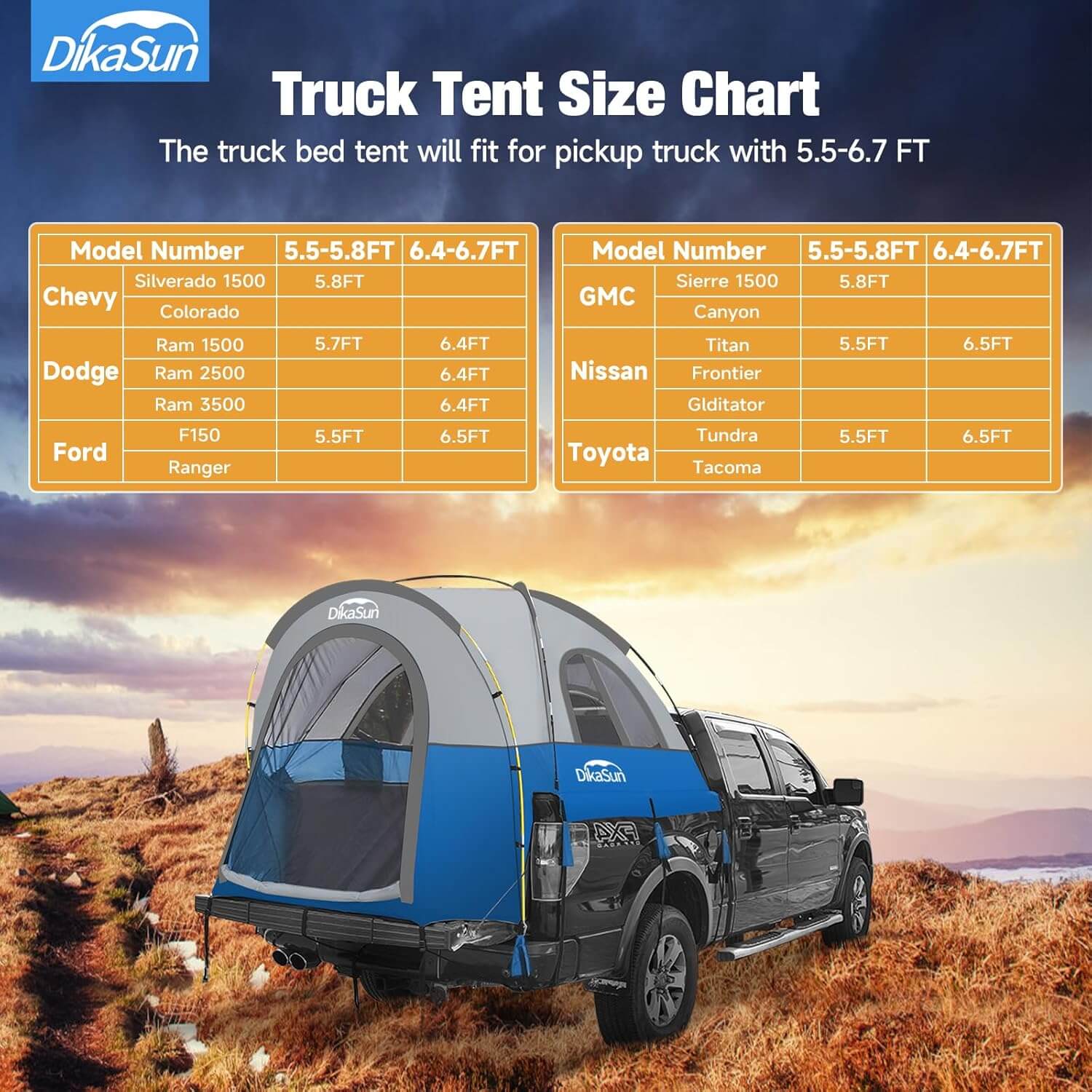 5.5-6.7ft Portable Pickup Truck Bed Tent Blue