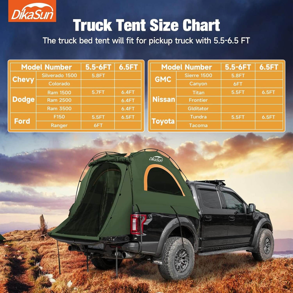 5.5-6.7ft Easy Setup Pickup Truck Bed Tent Green