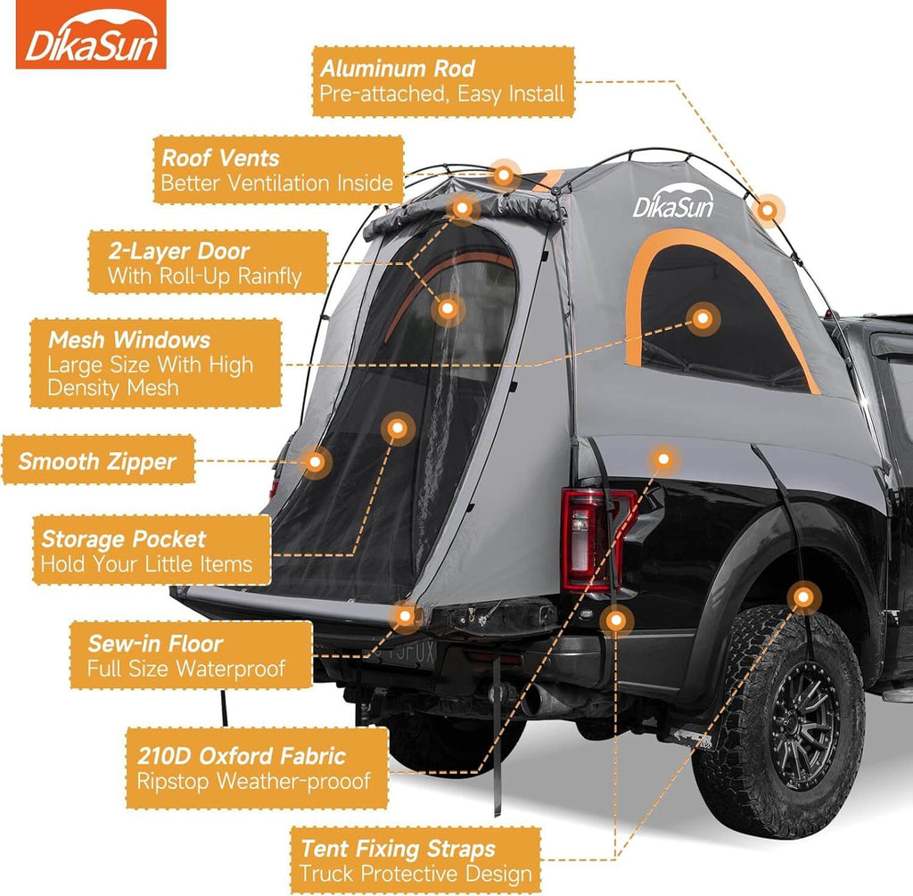5.5-6.7ft Easy Setup Pickup Truck Bed Tent Gray