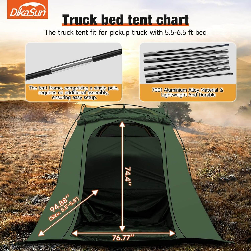 5.5-6.7ft Easy Setup Pickup Truck Bed Tent Green