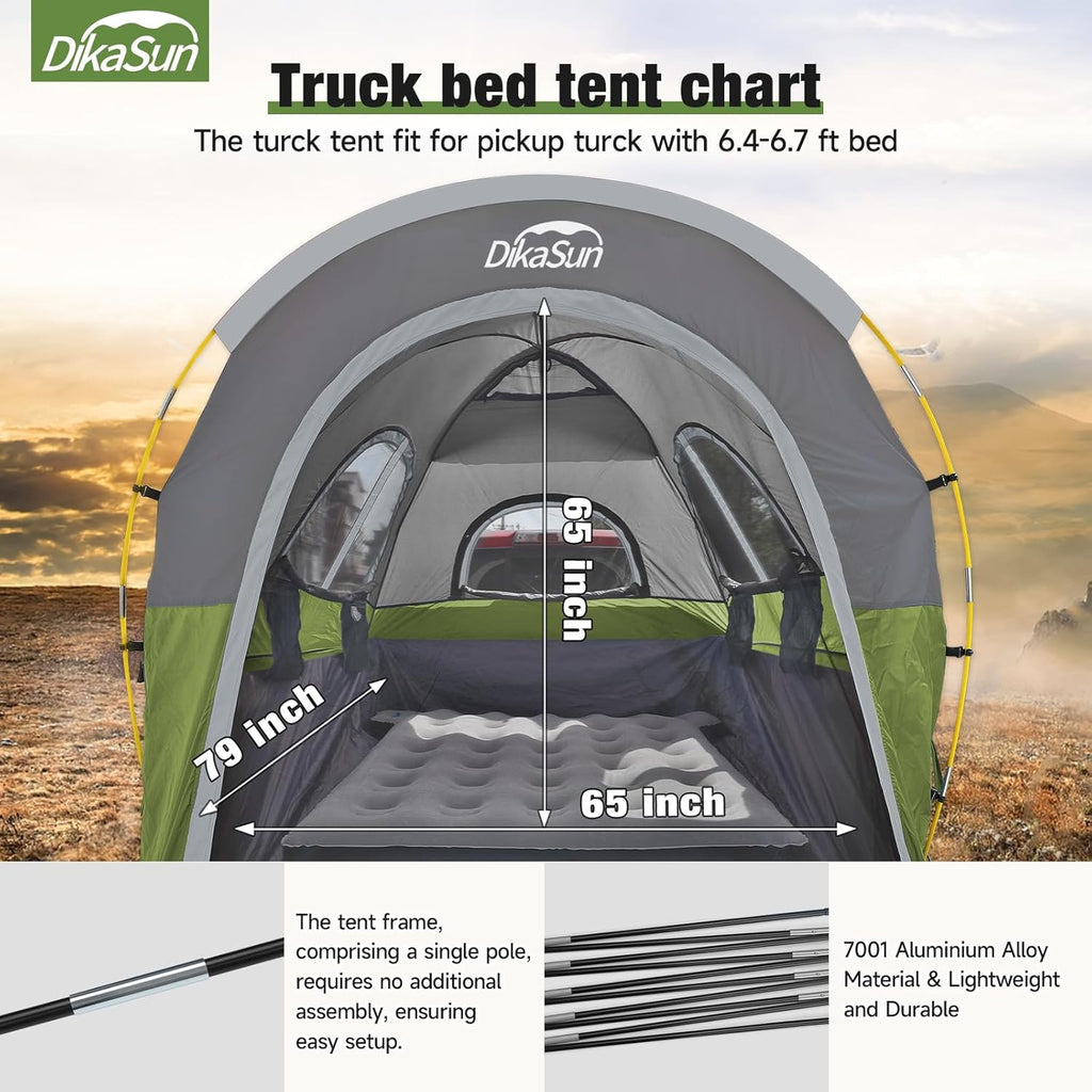 5.5-6.7ft Pickup Truck Bed Tent with Awining Green