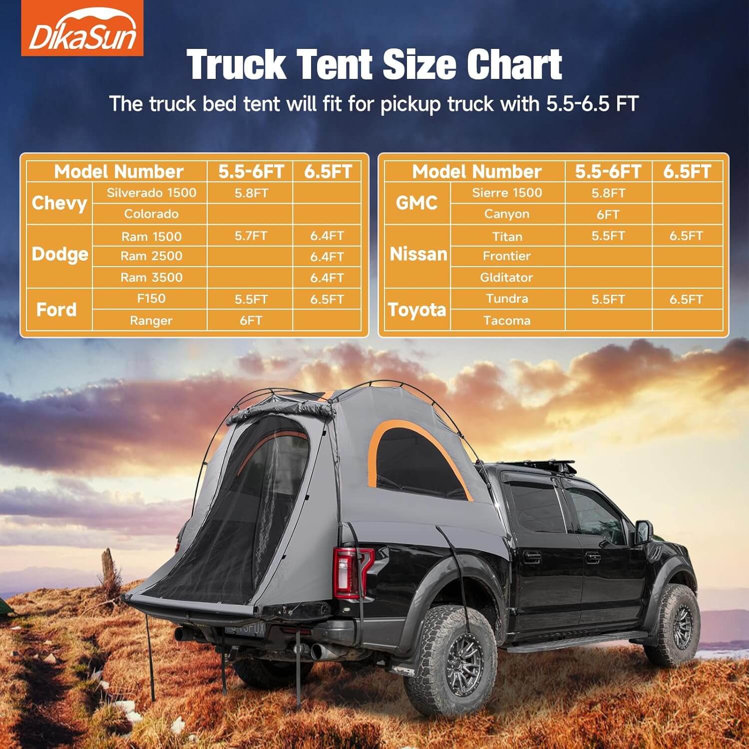 5.5-6.7ft Easy Setup Pickup Truck Bed Tent Gray