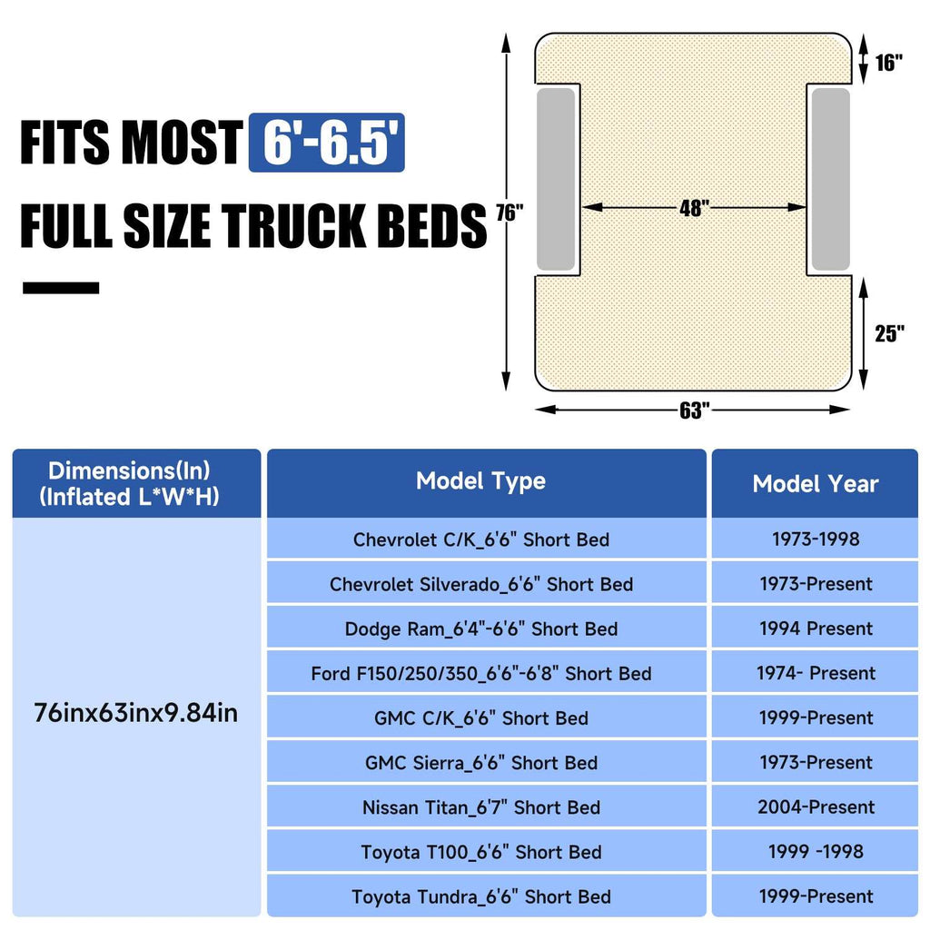 DikaSun 6.0-6.5 FT Pickup Truck Bed Air Mattress,Black